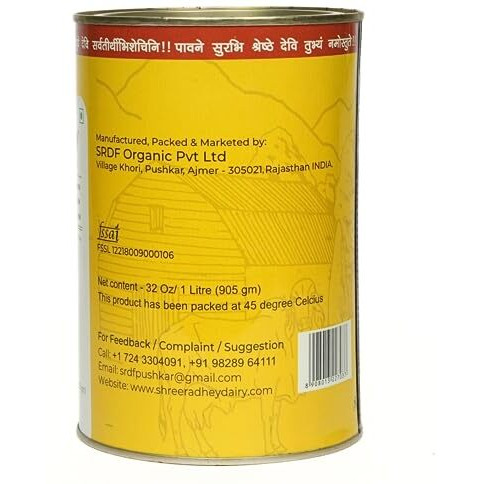 SHREERADHEY A2 Gir Cow Ghee | Traditional Bilona Churned | 1litre TIN (Pack of 1)