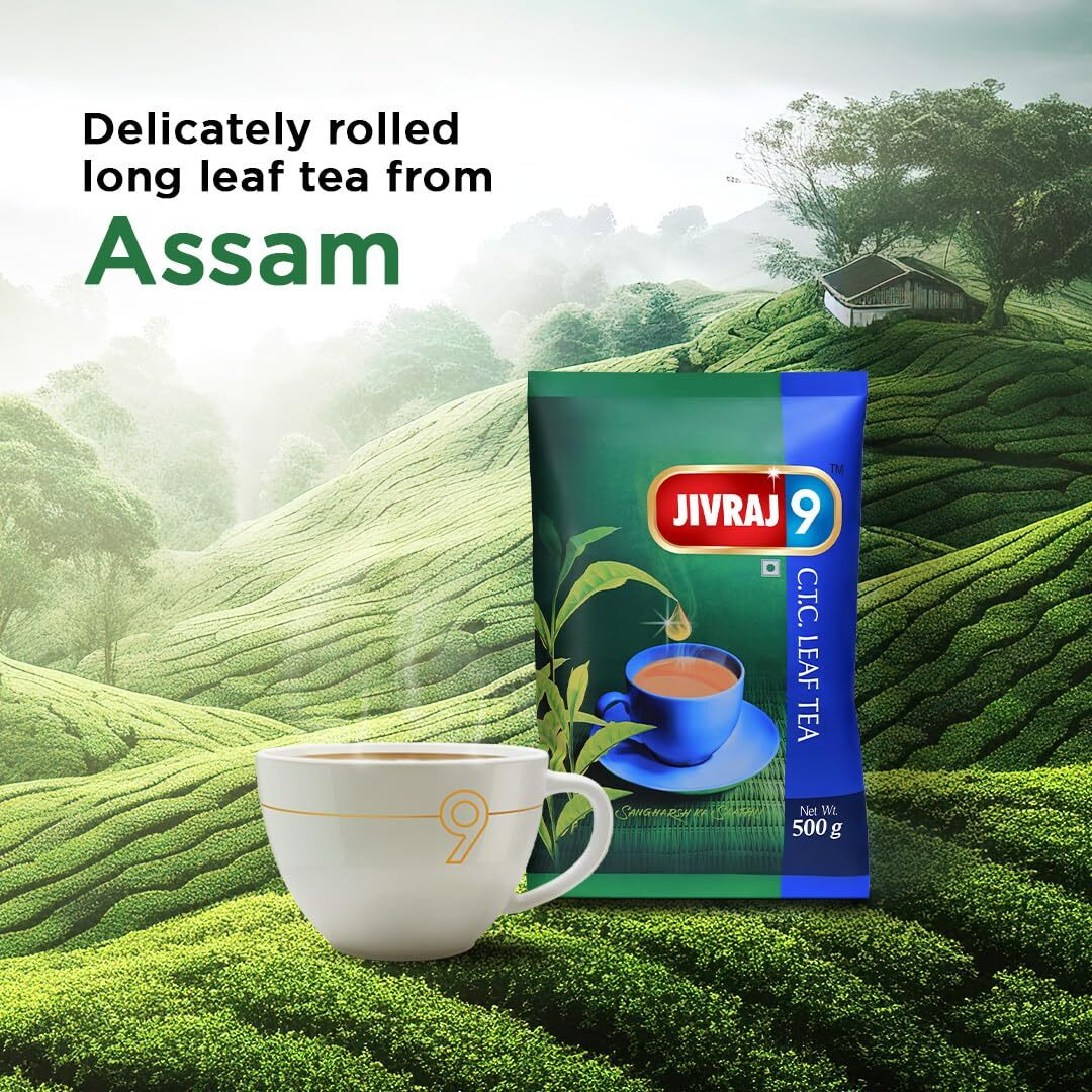 Jivraj 9 Ctc Assam Leaf Black Tea-Pack Of 500Gram, Premium Ctc Chai With Blended Loose Leaves, Strong Aromatic & Quick Brewing Tea With Supreme Taste