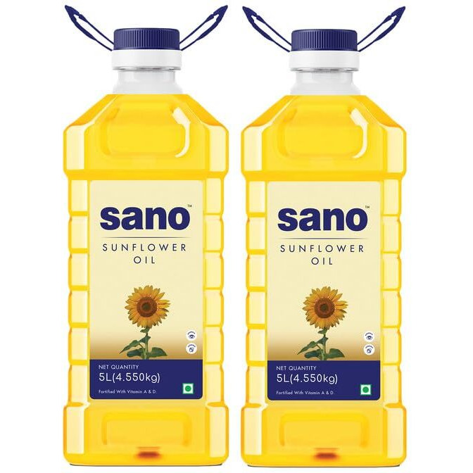 Sano Sunflower Oil 5 Ltr Pet Bottle - Pure, Nutrient-Rich Cooking Oil with High Smoke Point - Ideal for Frying, Sauting, and Baking (5 Ltr X 2 Pack)