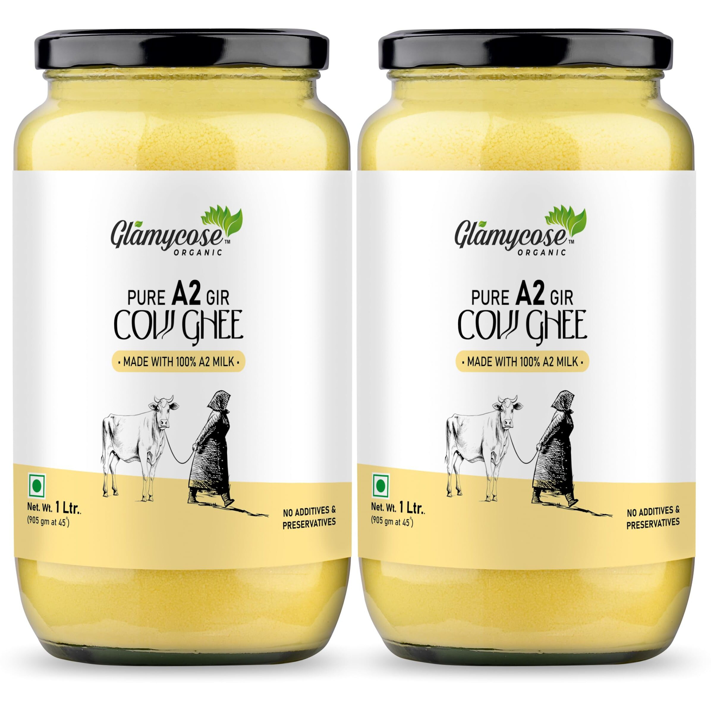 GLAMYCOSE Pure Cow Ghee, Ghee Premium A2 Gir Cow Cultured Ghee | Vedic Bilona Two Way Hand Churned | Indian Gir Cow Ghee, Pure A2 Ghee, Natural & Healthy (1 Liter)