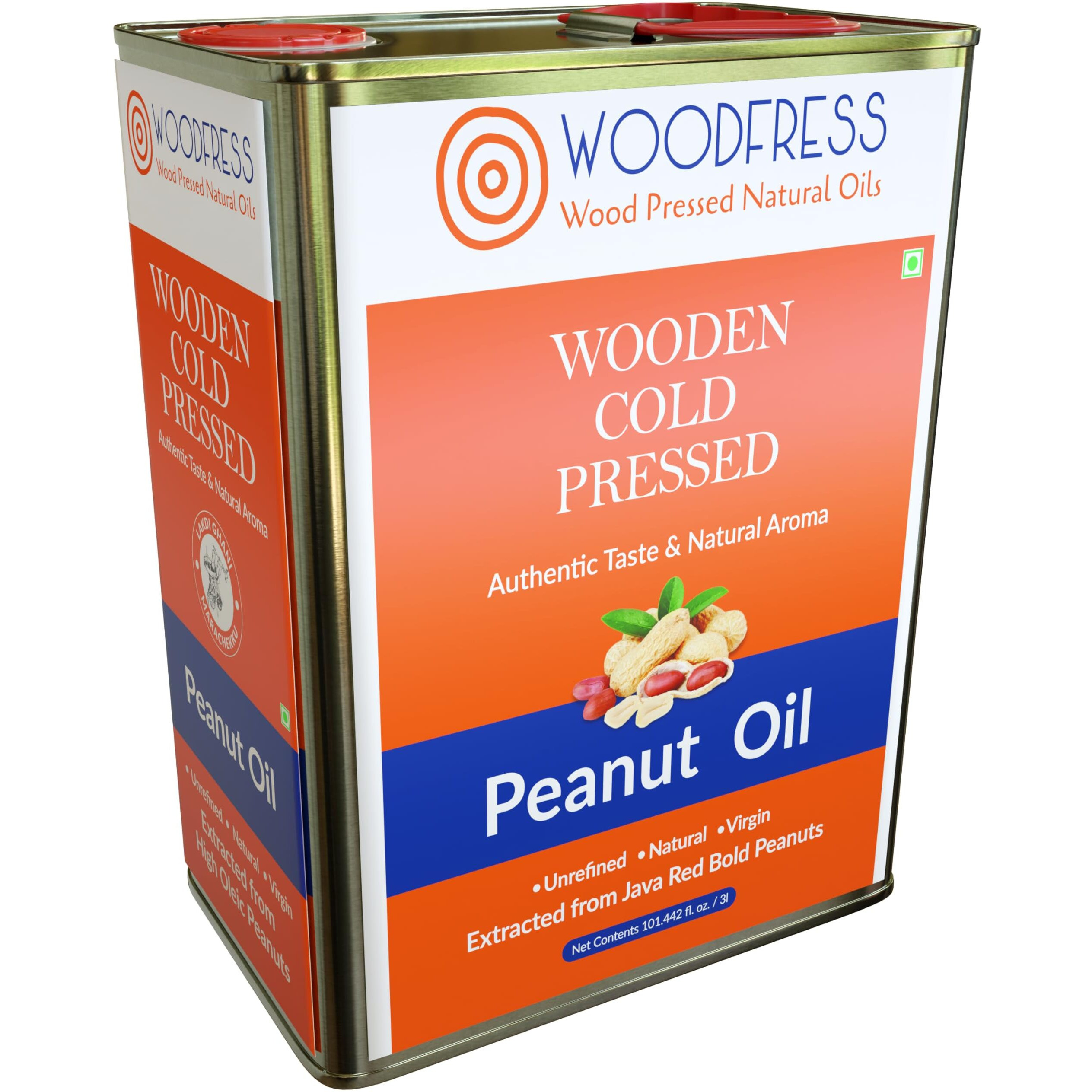 WOODFRESS Cold Pressed Groundnut Oil 3 Litre - Extracted From 8Kg Red Java Peanuts For 3L Pure Woodpress Oil, Wood Pressed (Lakdi Ghani) Healthy Cooking Oil, 100% Natural Cold-Pressed Peanut Oil