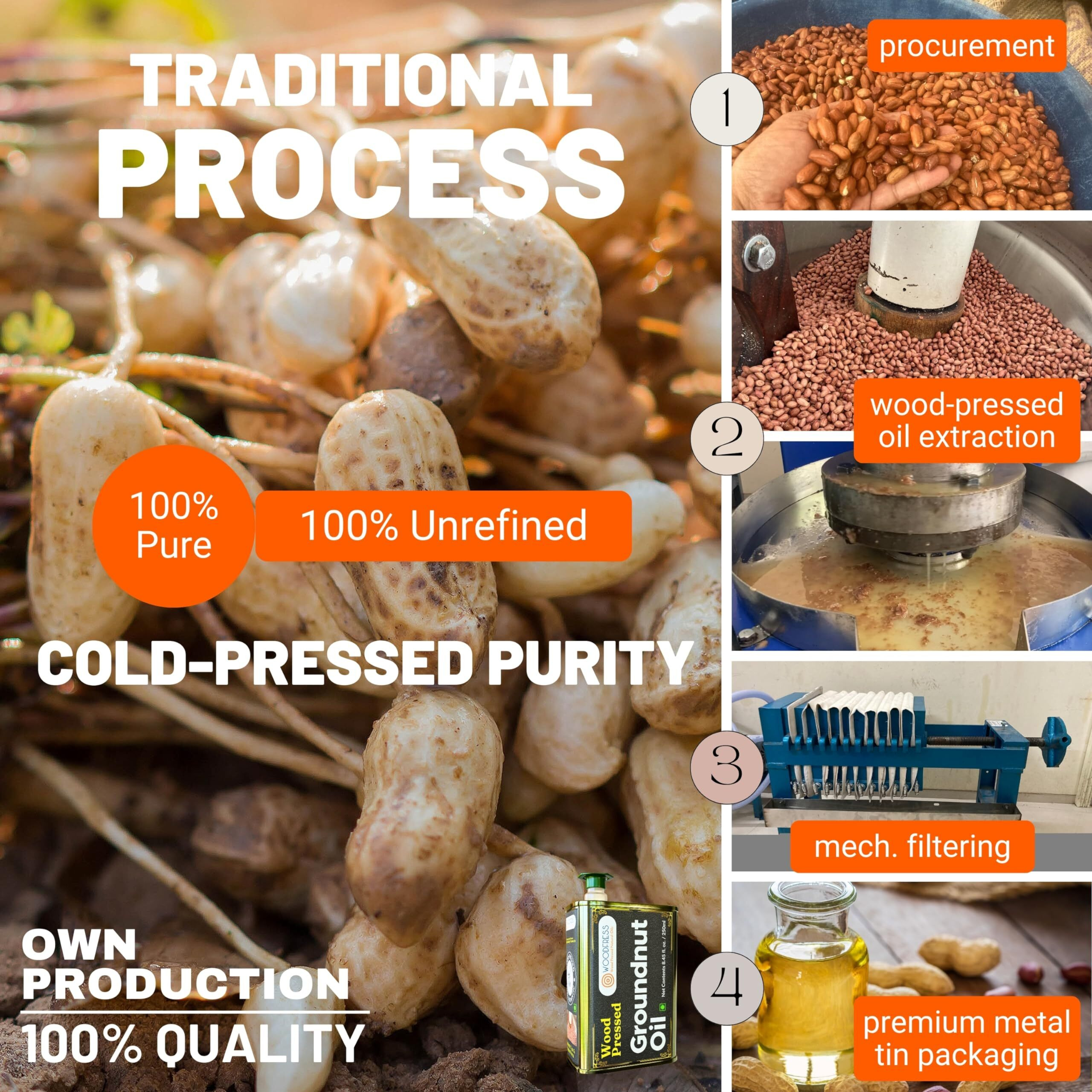 WOODFRESS Cold Pressed Groundnut Oil 3 Litre - Extracted From 8Kg Red Java Peanuts For 3L Pure Woodpress Oil, Wood Pressed (Lakdi Ghani) Healthy Cooking Oil, 100% Natural Cold-Pressed Peanut Oil