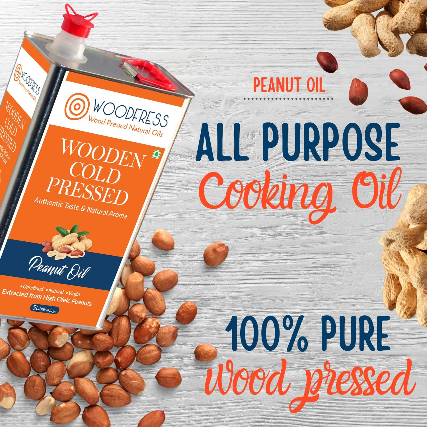 WOODFRESS Cold Pressed Groundnut Oil 3 Litre - Extracted From 8Kg Red Java Peanuts For 3L Pure Woodpress Oil, Wood Pressed (Lakdi Ghani) Healthy Cooking Oil, 100% Natural Cold-Pressed Peanut Oil