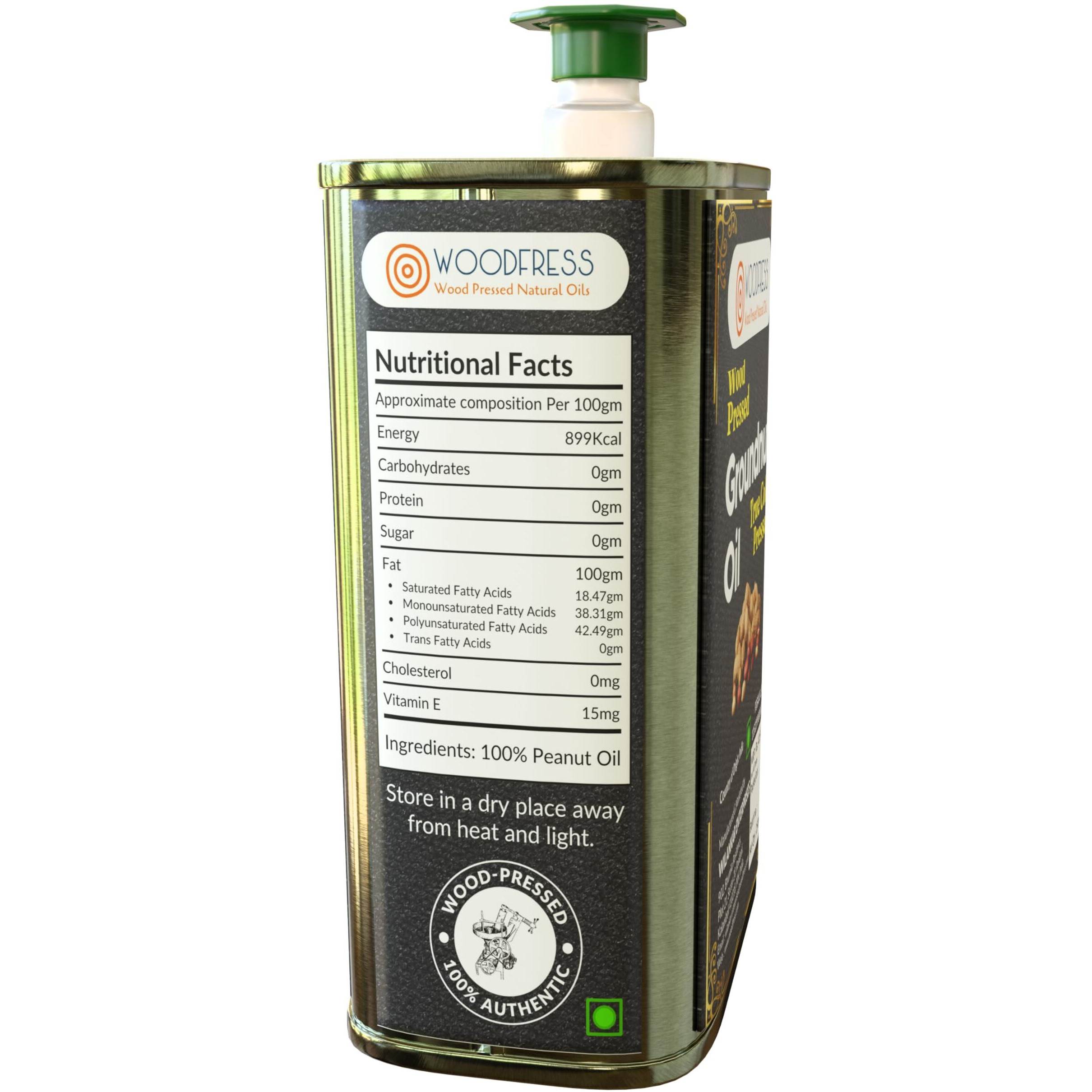 WOODFRESS Pure & Unrefined Cold-Pressed Groundnut Oil 250ml x 12-100% Natural, Rich in Vitamin E, Wood Pressed Healthy Cooking Oil, Kachi Ghani, Chemical-Free, Metal Tin Can 250ml