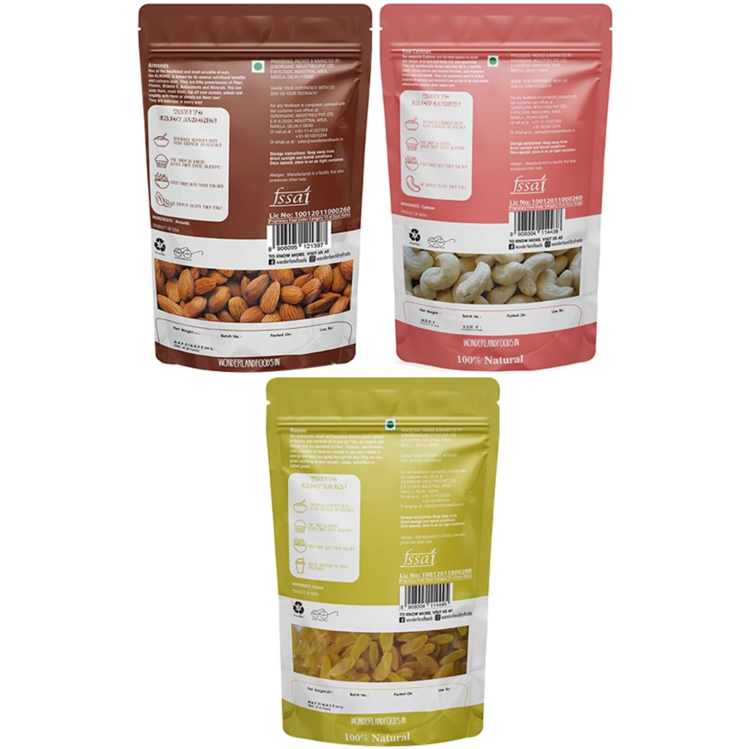 WONDERLAND FOODS (DEVICE) Dry Fruits Combo Pack, ((750G) Almonds-Cashews-Raisins-250G-Each)