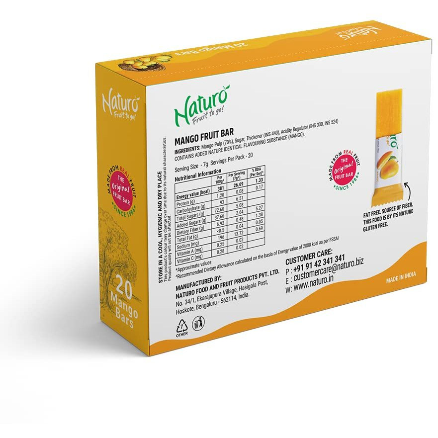 Naturo Mango Fruit Bars X 5 (20 Fruit Bites per Pack) | Aam Papad | Real Mango Fruit Candy | No Preservatives, Artificial Colour or Flavours