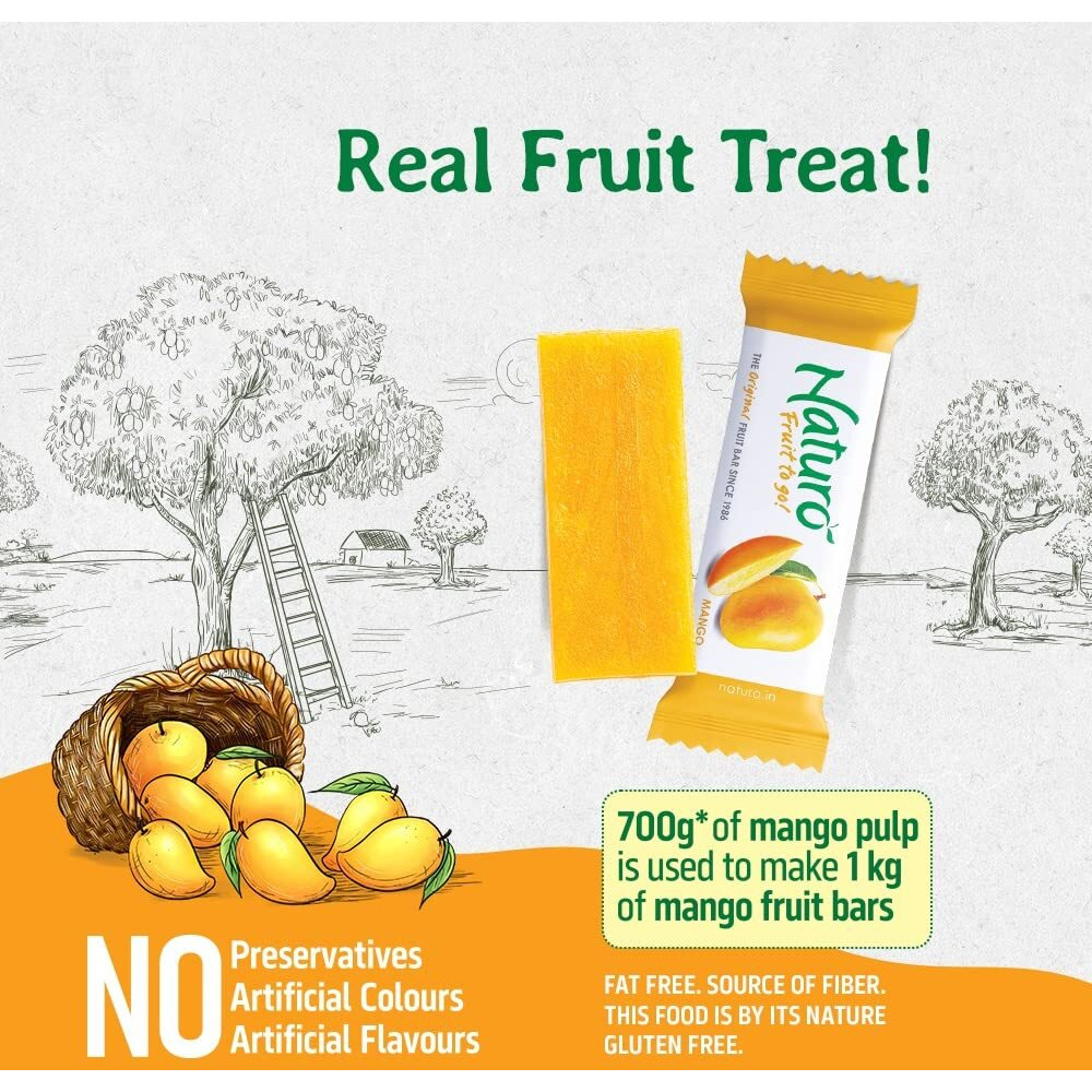 Naturo Mango Fruit Bars X 5 (20 Fruit Bites per Pack) | Aam Papad | Real Mango Fruit Candy | No Preservatives, Artificial Colour or Flavours