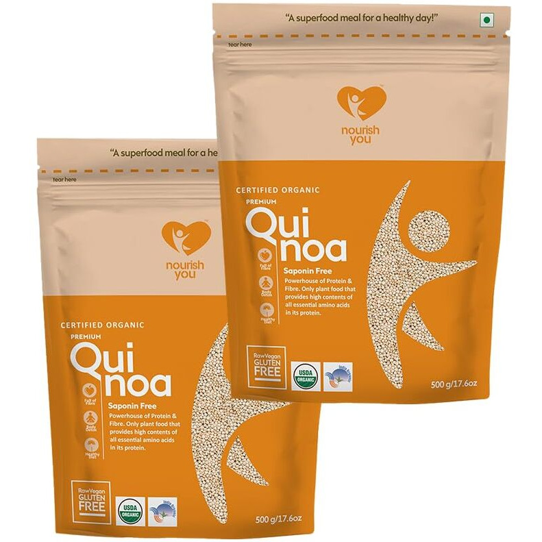 Nourish You Organic Premium White Quinoa 1 Kg | Healthy Food | Gluten-Free | Saponin Free | High Protein & Fiber | Diet Food for Weight Loss | USDA Certified Grain|100% Wholegrain Cereal | 500g x 2