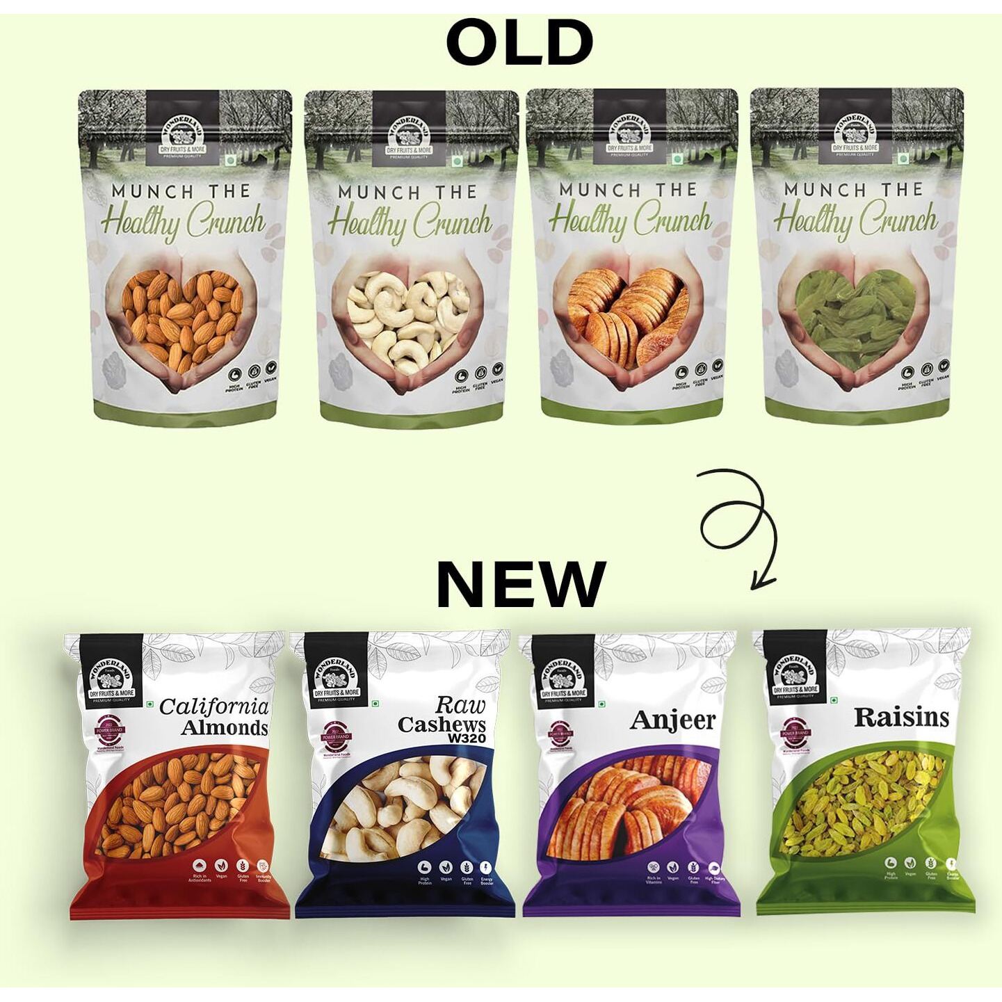 WONDERLAND FOODS Dry Fruits Combo Pack of 4 (100 grams each) Badam, Kaju, Anjeer, Kishmish - (Almonds-Cashews-Dried Figs-Raisins)