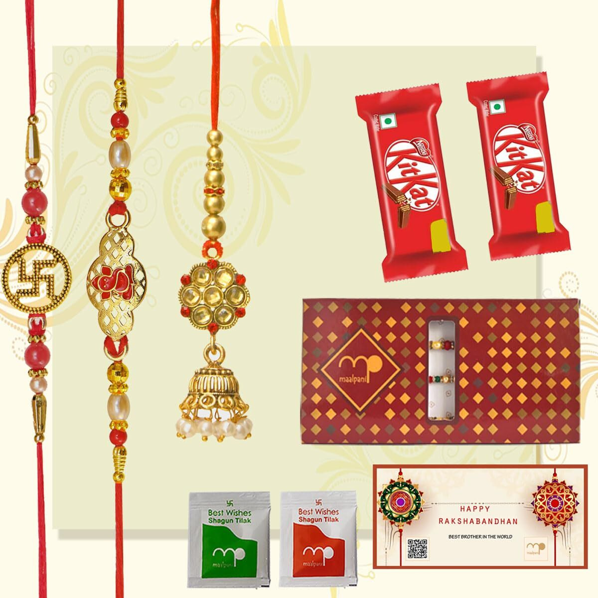 Maalpani Bhaiya Bhabhi Rakhi And Chocolate Gift Hamper For Brother | Family Rakhi Set with Chocolate Gift Combo | Couple Rakhi Gift For Brother | D2301C