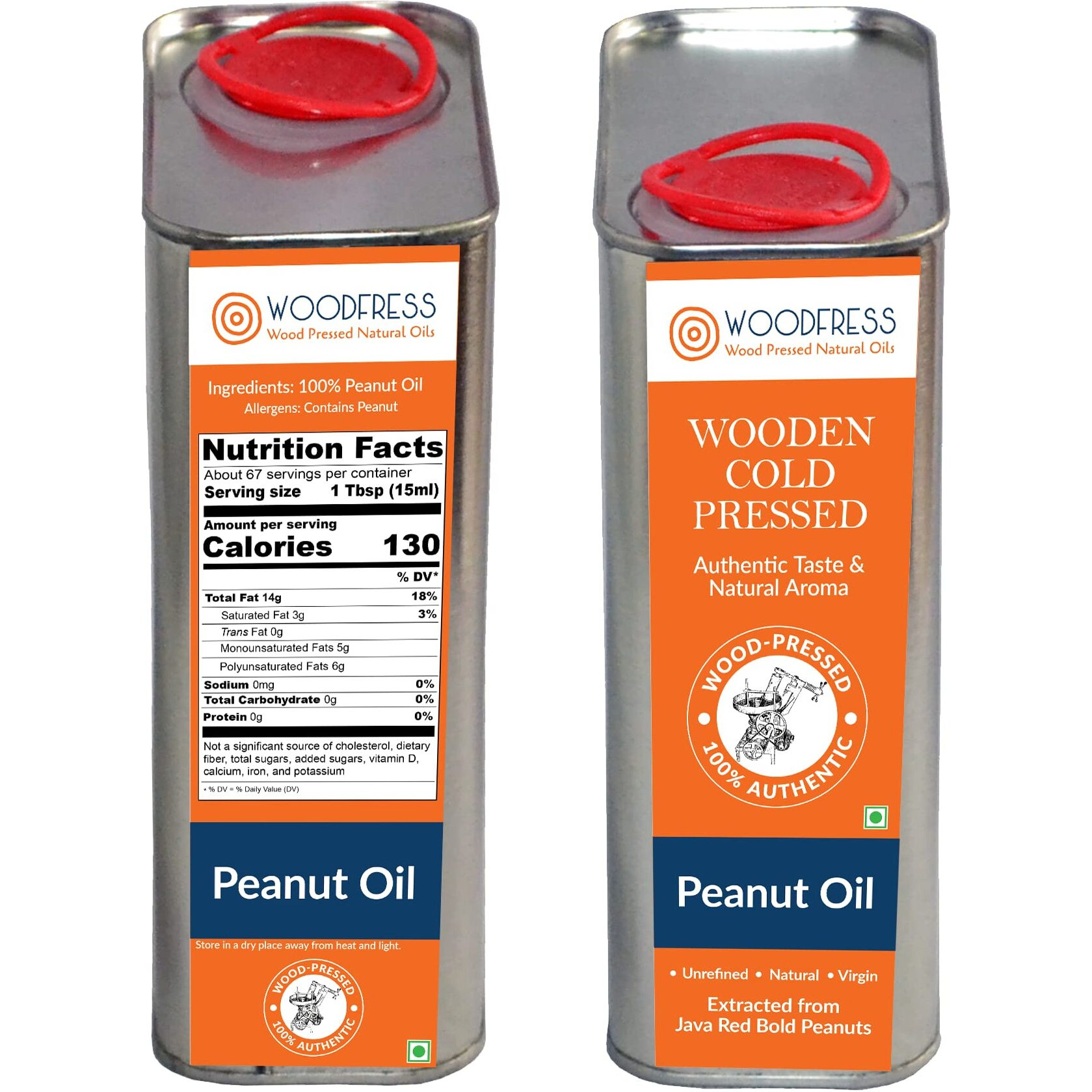 WOODFRESS Cold Pressed Groundnut Oil 1 Litre - Extracted from 3kg Red JAVA Peanuts for 1L Pure Woodpress Oil, Wood Pressed (Lakdi Ghani) Healthy Cooking Oil, Cold-pressed Peanut Oil, Metal Tin