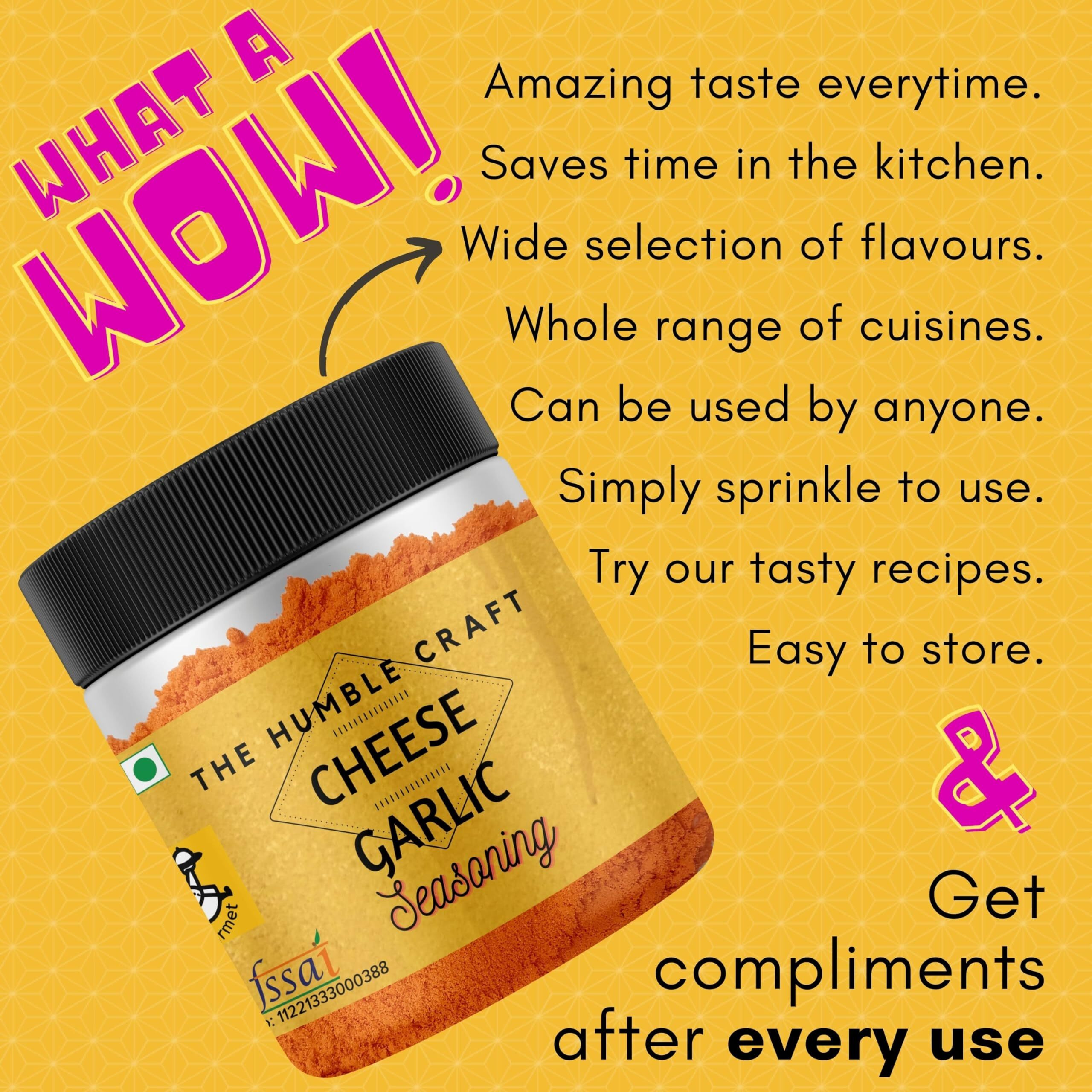 The Humble Craft Cheese Garlic Seasoning Powder- Popcorn, Pasta, Bread, Roasted Vegetables -Cheesy with a strong Garlic taste - 250gms