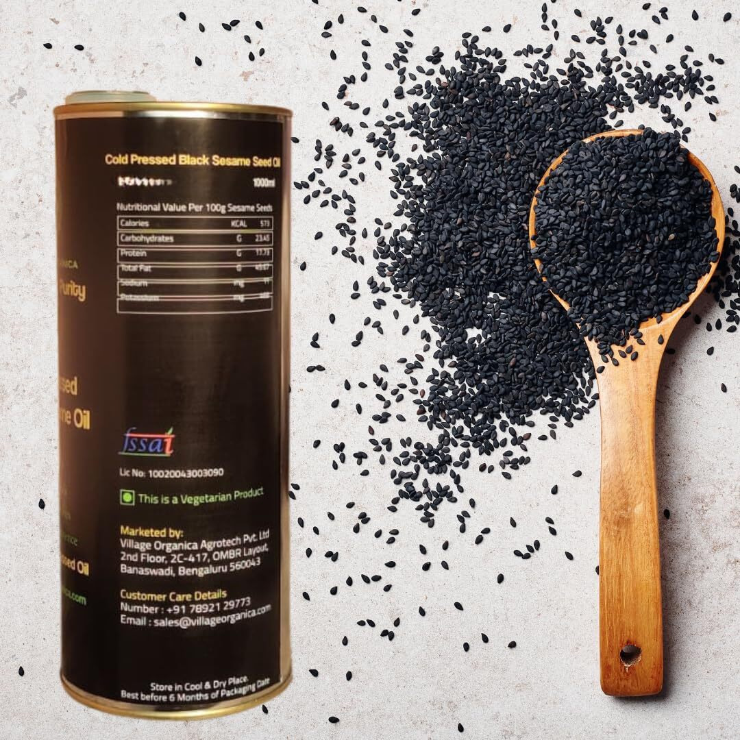 Village-Organica Black Sesame Seed Oil | Cold Pressed Oil | Gingelly Oil | For Body | For Hair | For Cooking (1000ml)