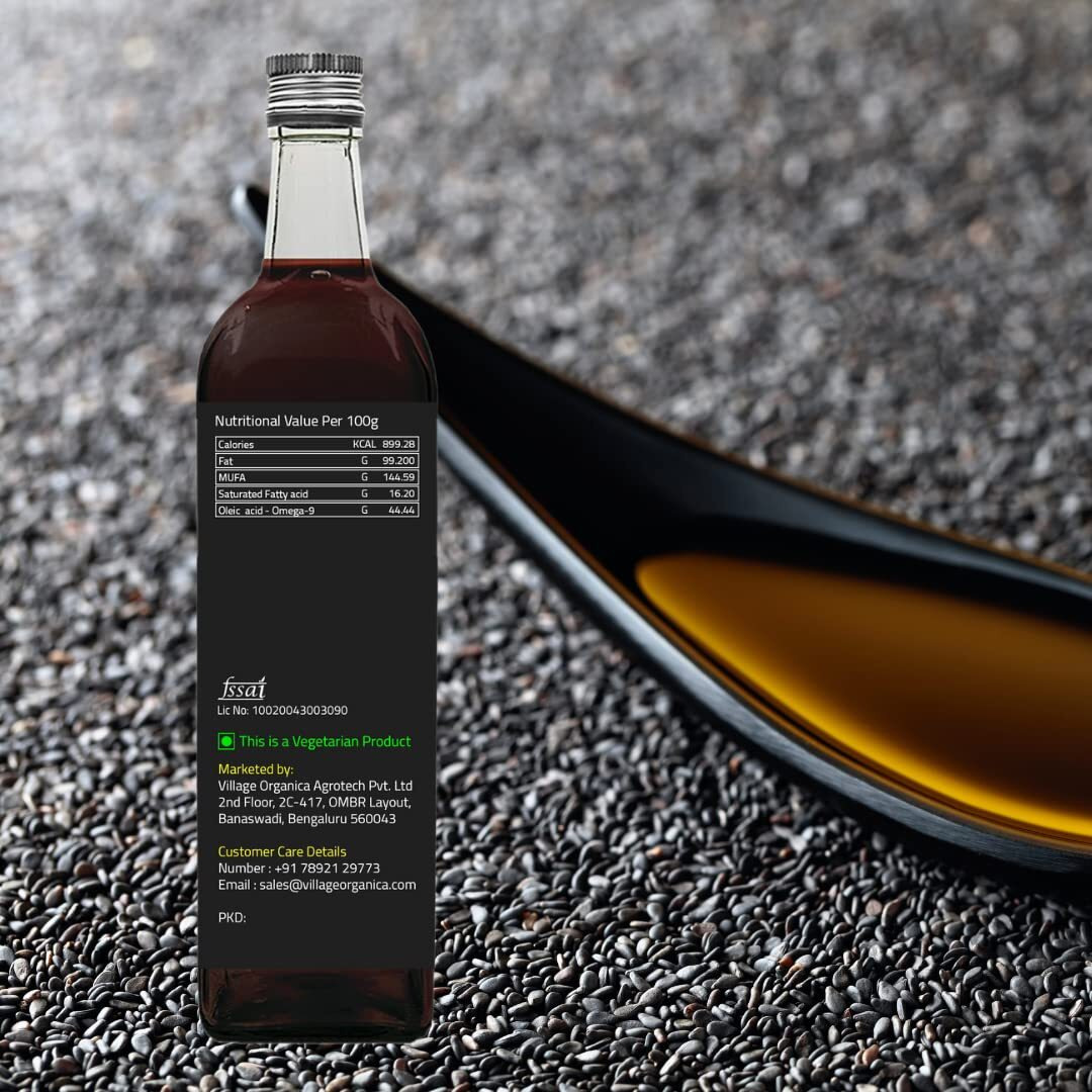 Village-Organica Black Sesame Oil | Cold Pressed Oil | Gingelly Oil | For Body | For Hair | For Cooking | 750ml |