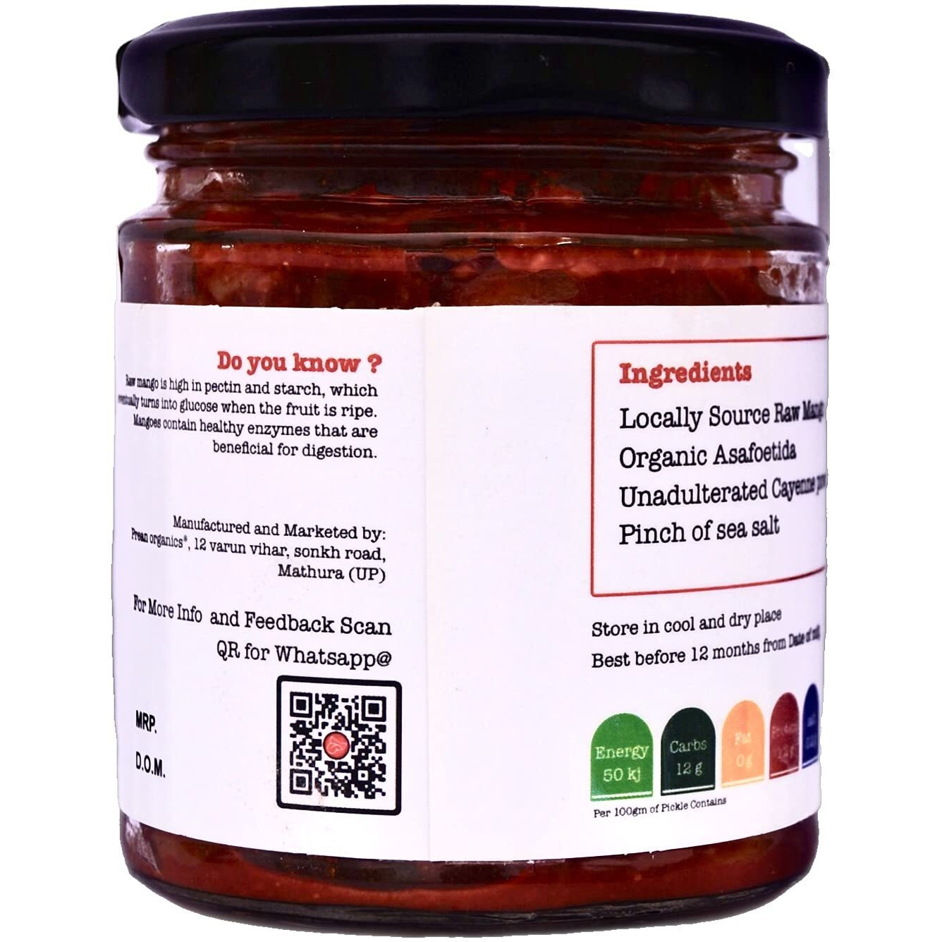 tasty tongue - Homemade Hing Wala Kacche Aam ka teekha Achar/Hing ki Achari (Spicy Asafoetida-Raw Mango Pickle), Traditional, 100% Oil Free, Add no preservatives, Certified | 190 GMS Glass Jar