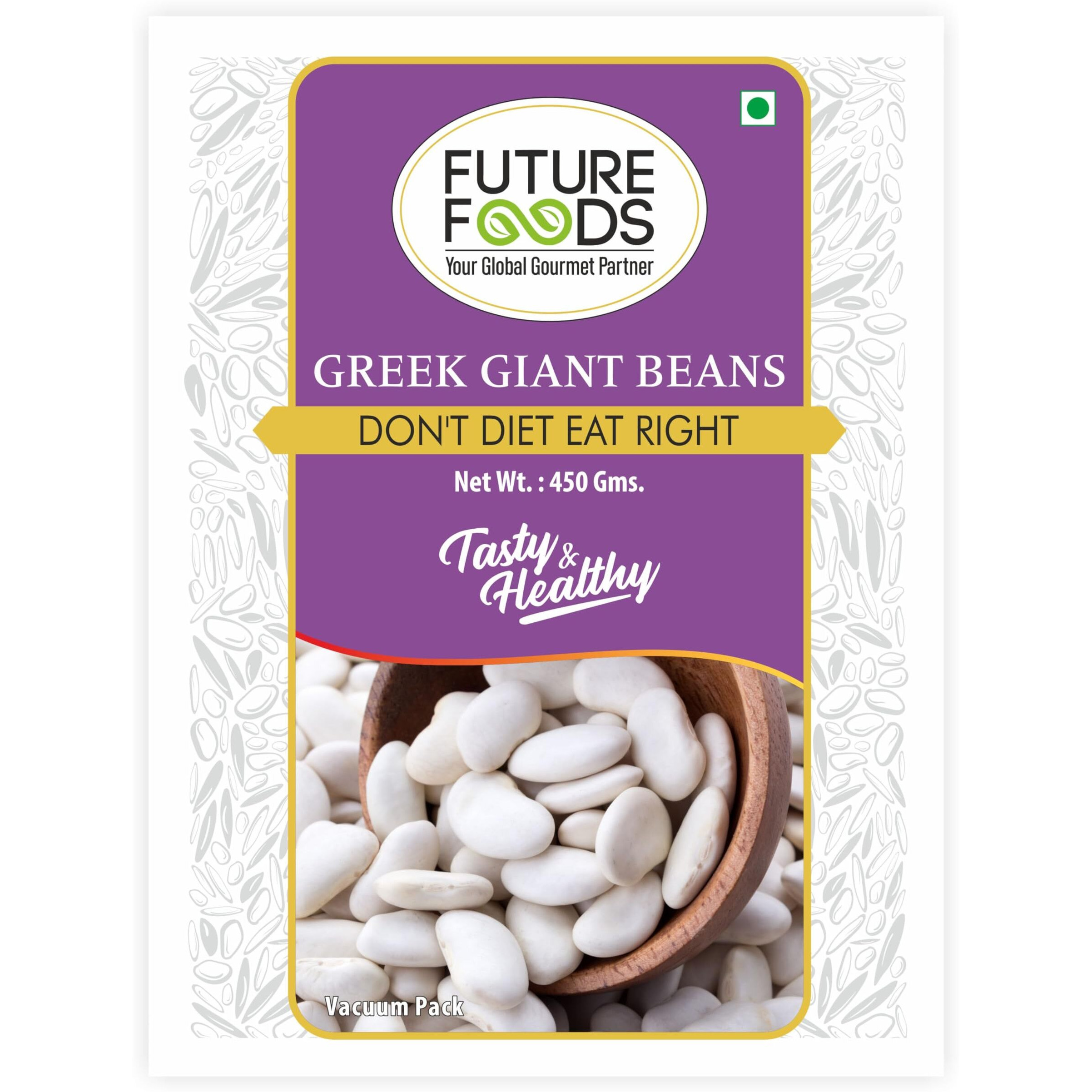 Future Foods Greek Gigante Beans | Double Butter Beans | Protein Rich | Good Source of Soluble Fiber & Vitamin A | Sweet & Mild Taste | Meaty Texture | Gluten Free | Low in Fat Content | 450g