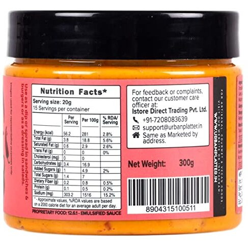 Urban Platter Chipotle Mayo, 300g / 10.6oz [Dairy-Free Mayonnaise, No Palm Oil, No Trans-Fat]