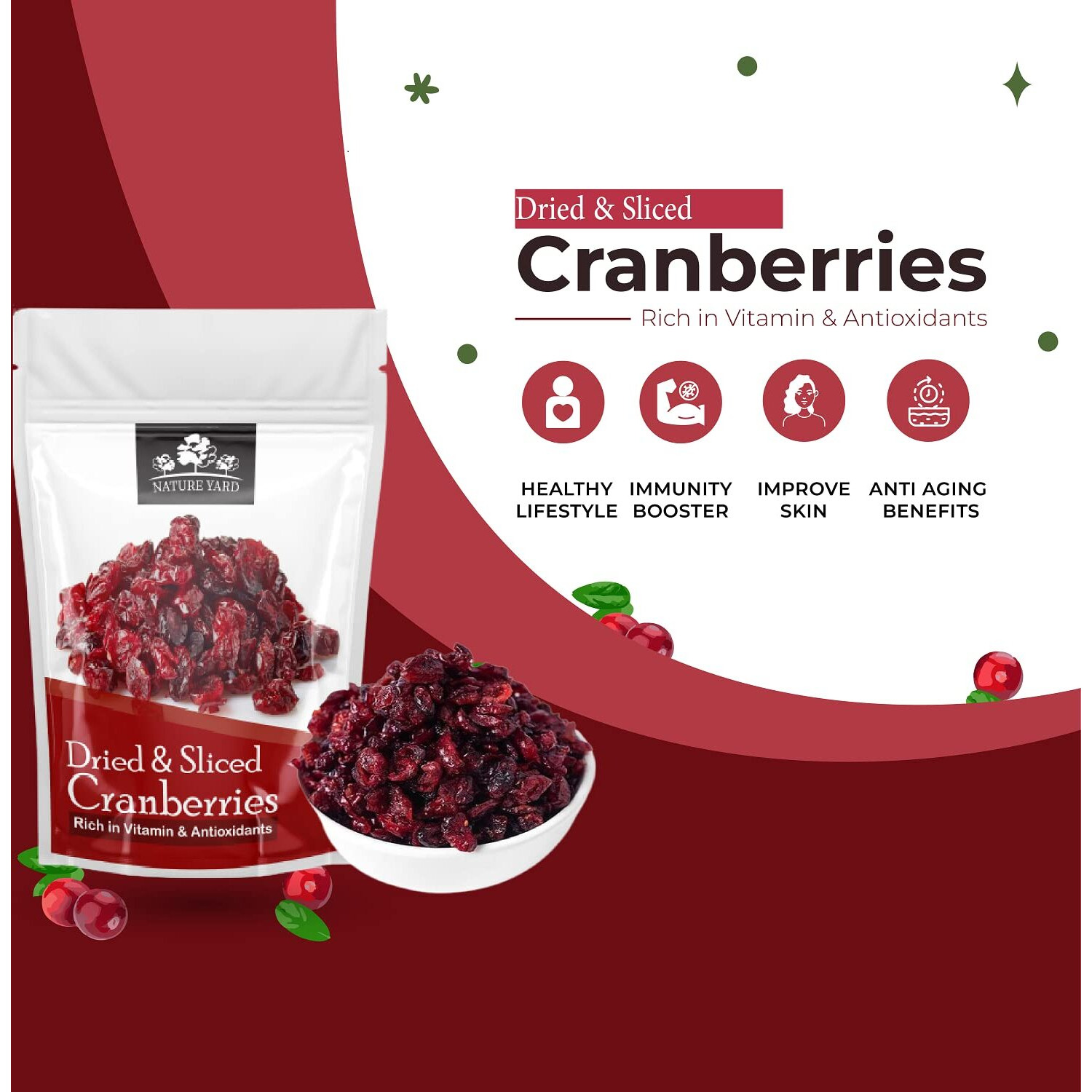 NATURE YARD Dried Cranberry dry fruit - 50 Gm - Naturally Dehydrated Real Sliced Cranberries