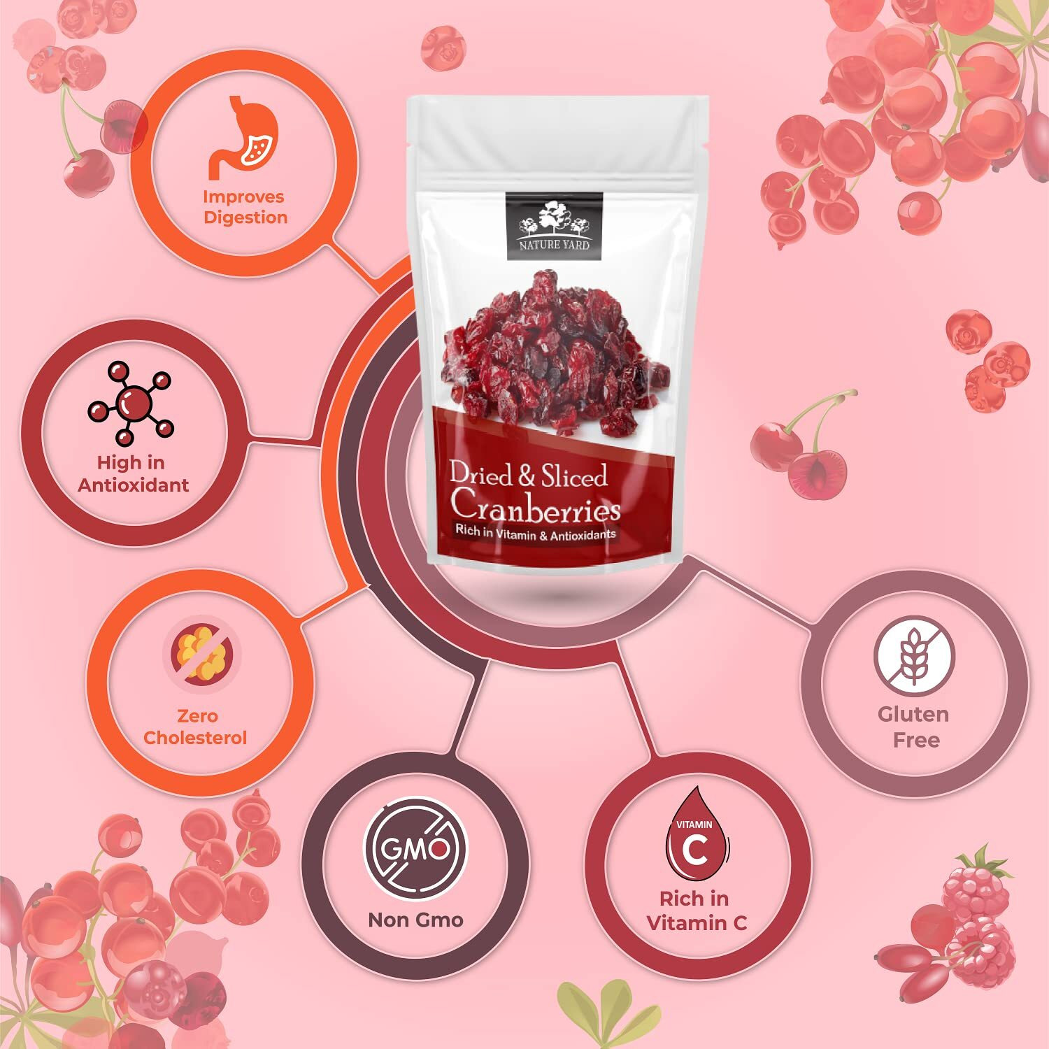 NATURE YARD Dried Cranberry dry fruit - 50 Gm - Naturally Dehydrated Real Sliced Cranberries