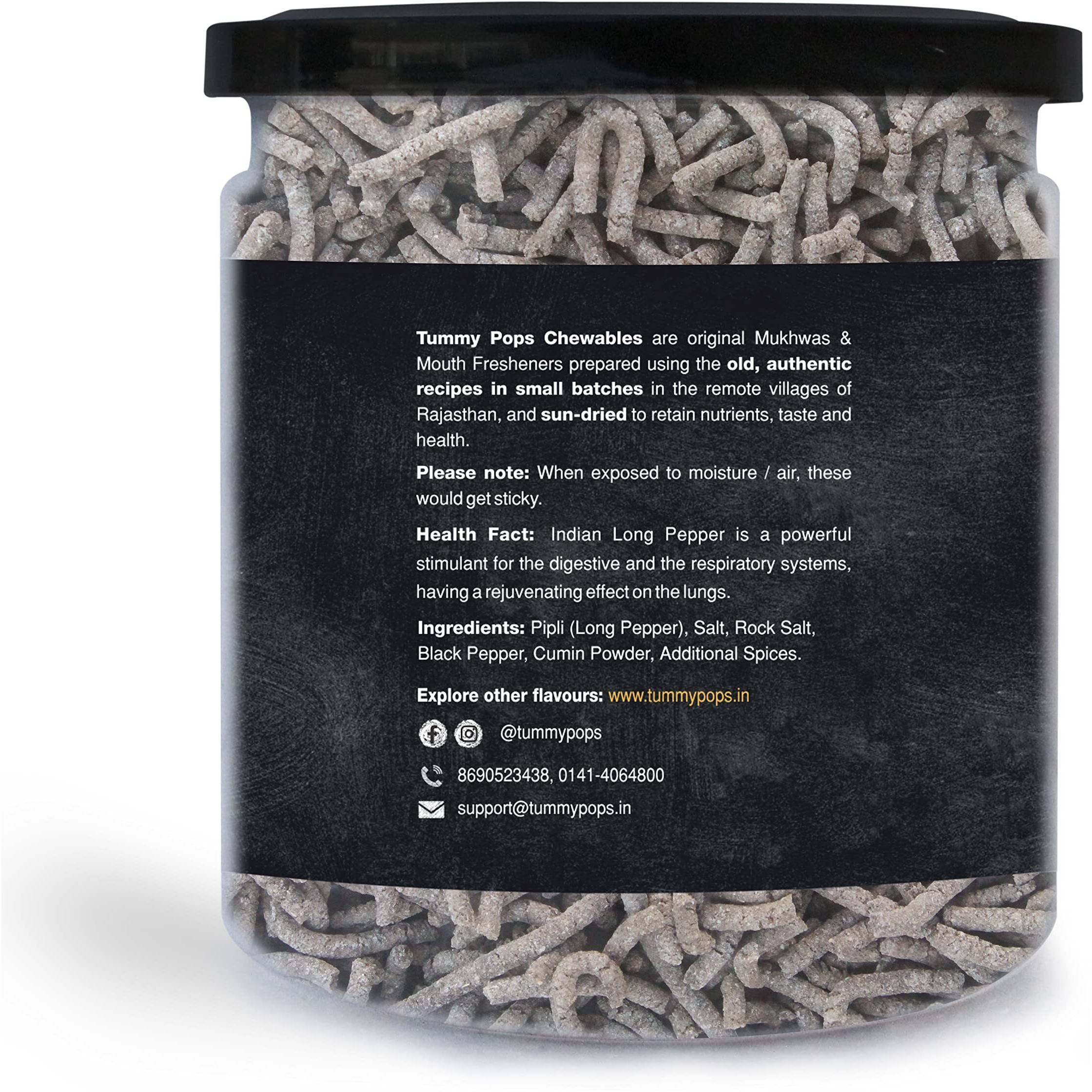 Tummy Pops Pipli Long Pepper Churan Sticks - 250gm Jar Handmade & Sun-Dried Chatpata Churan for Digestion Mouth Fresheners [Hygienically Prepared & Packed]