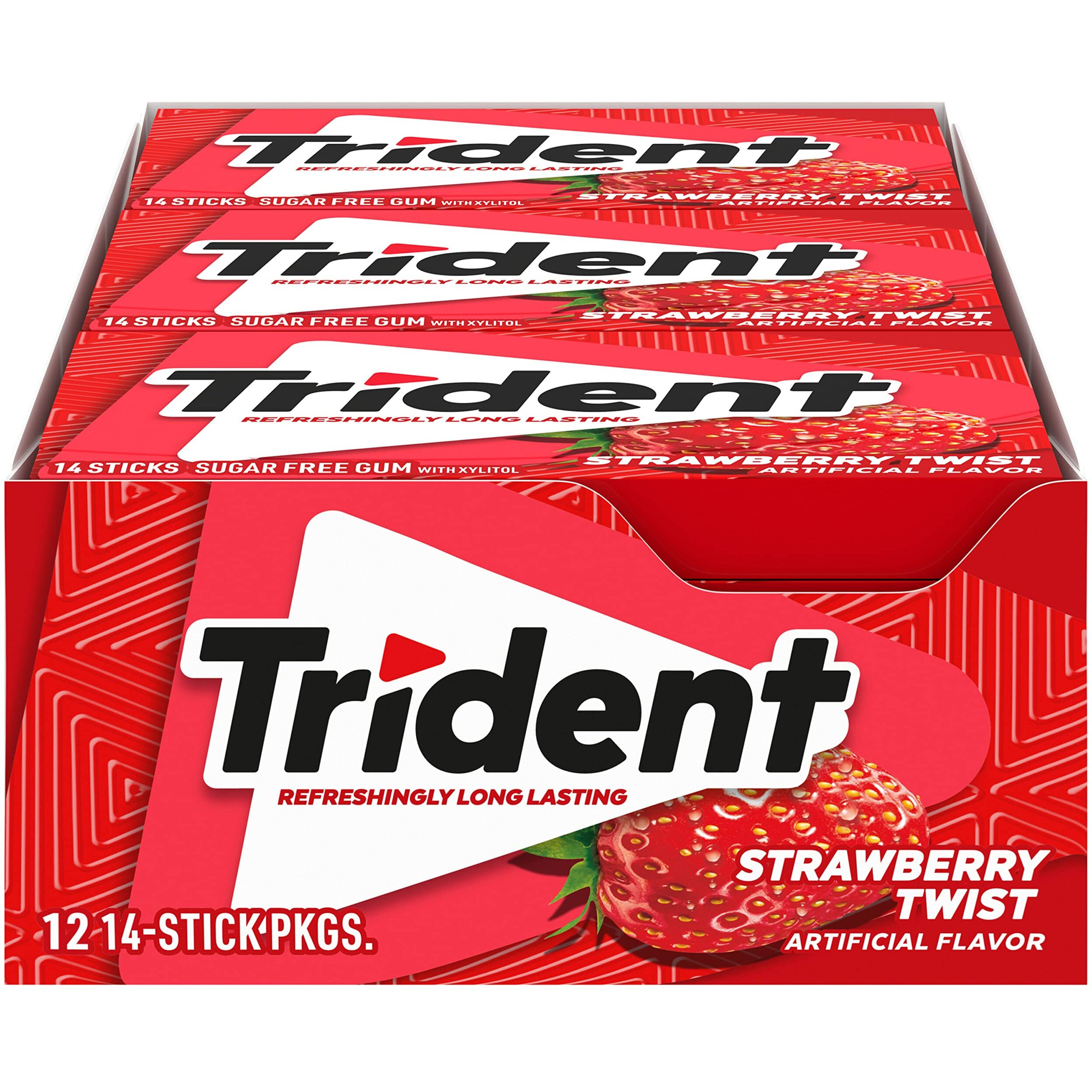 Trident Strawberry Twist Sugar Free Gum, 14 Sticks, 26 g, 14 Count, Pack of 12