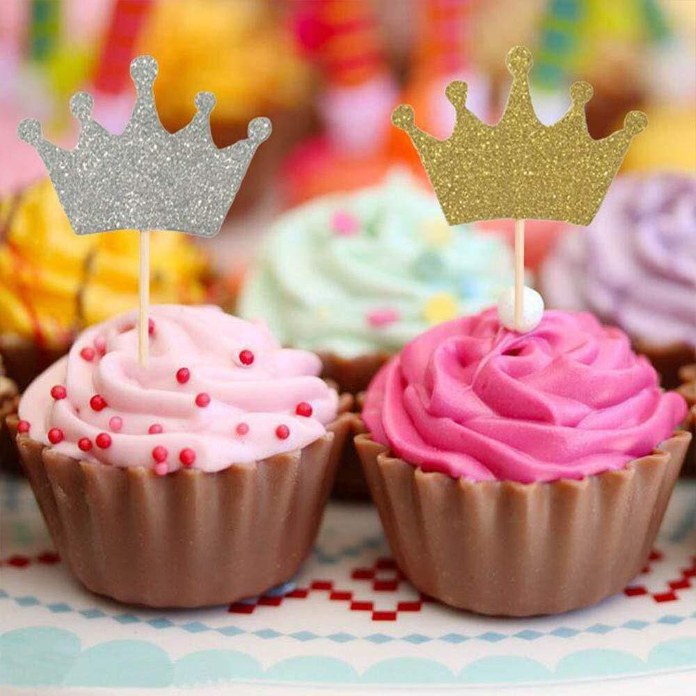 Festiko 24 Pieces Crown Shaped Cupcake Toppers Cake Decoration for Wedding Birthday Party