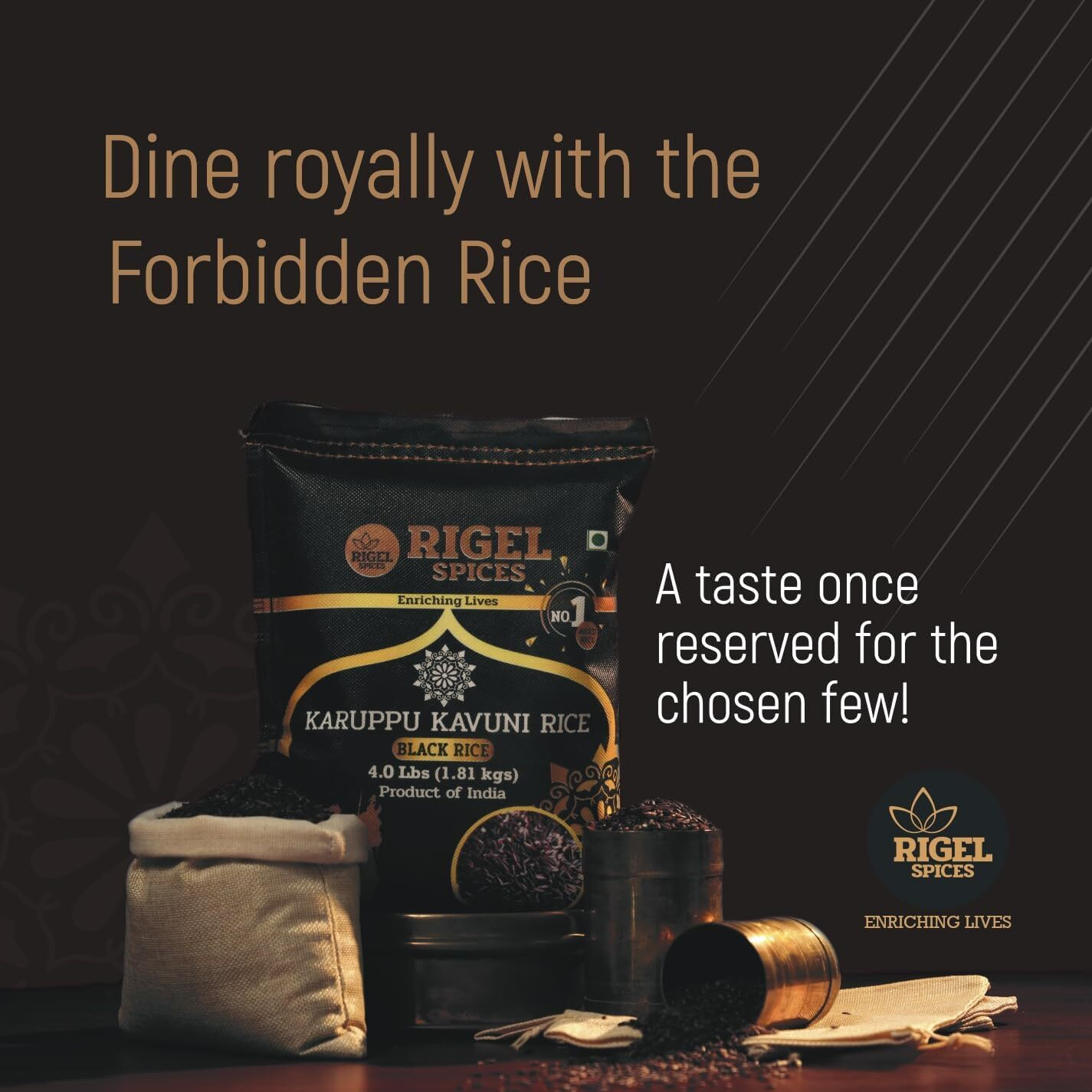 Rigel Spices | Karuppu Kavuni Black Rice (1.81 kg) 4 lbs | KINGS RICE | GLUTEN FREE | Ancient black rice