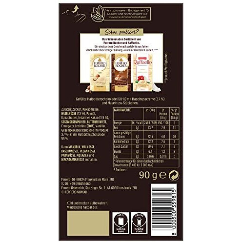 Ferrero Rocher Hazelnut 55% Dark Chocolate 90 Grams (Uk)