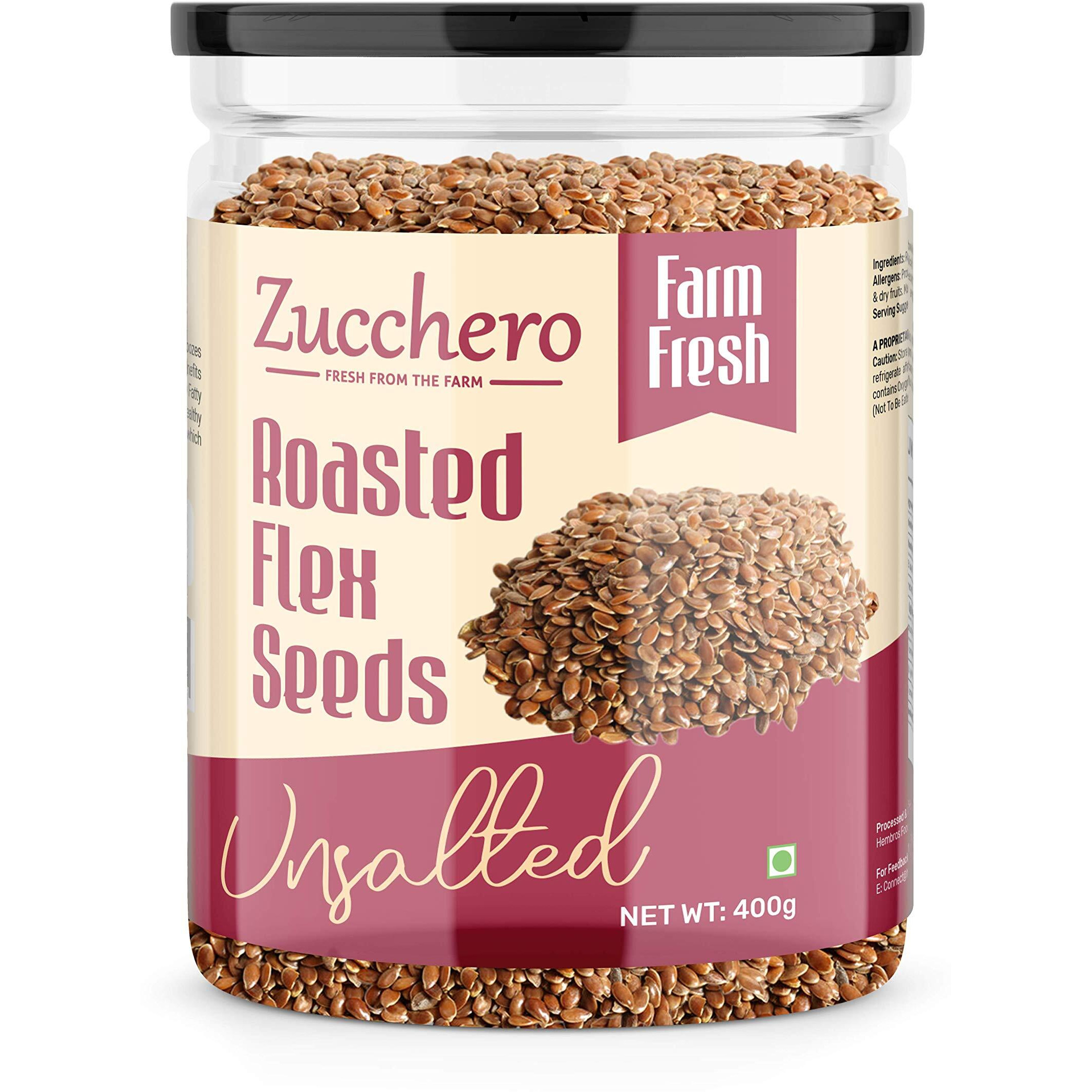 Zucchero Roasted Flaxseed, Unsalted, 400G - Omega-3 | Super Food | Nutty Flavour| Dry Roasting | Oil-Free| Slow baked Seeds