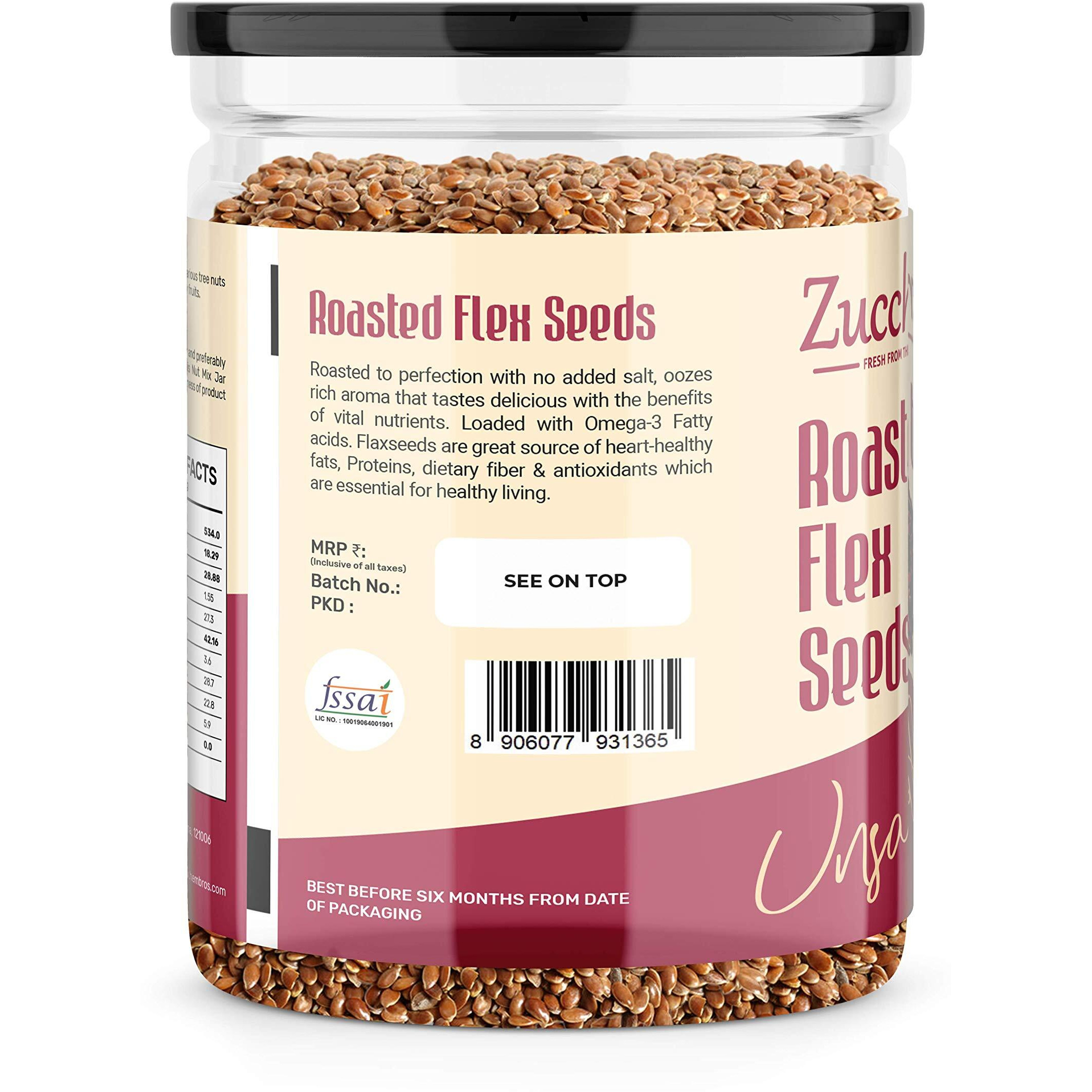 Zucchero Roasted Flaxseed, Unsalted, 400G - Omega-3 | Super Food | Nutty Flavour| Dry Roasting | Oil-Free| Slow baked Seeds