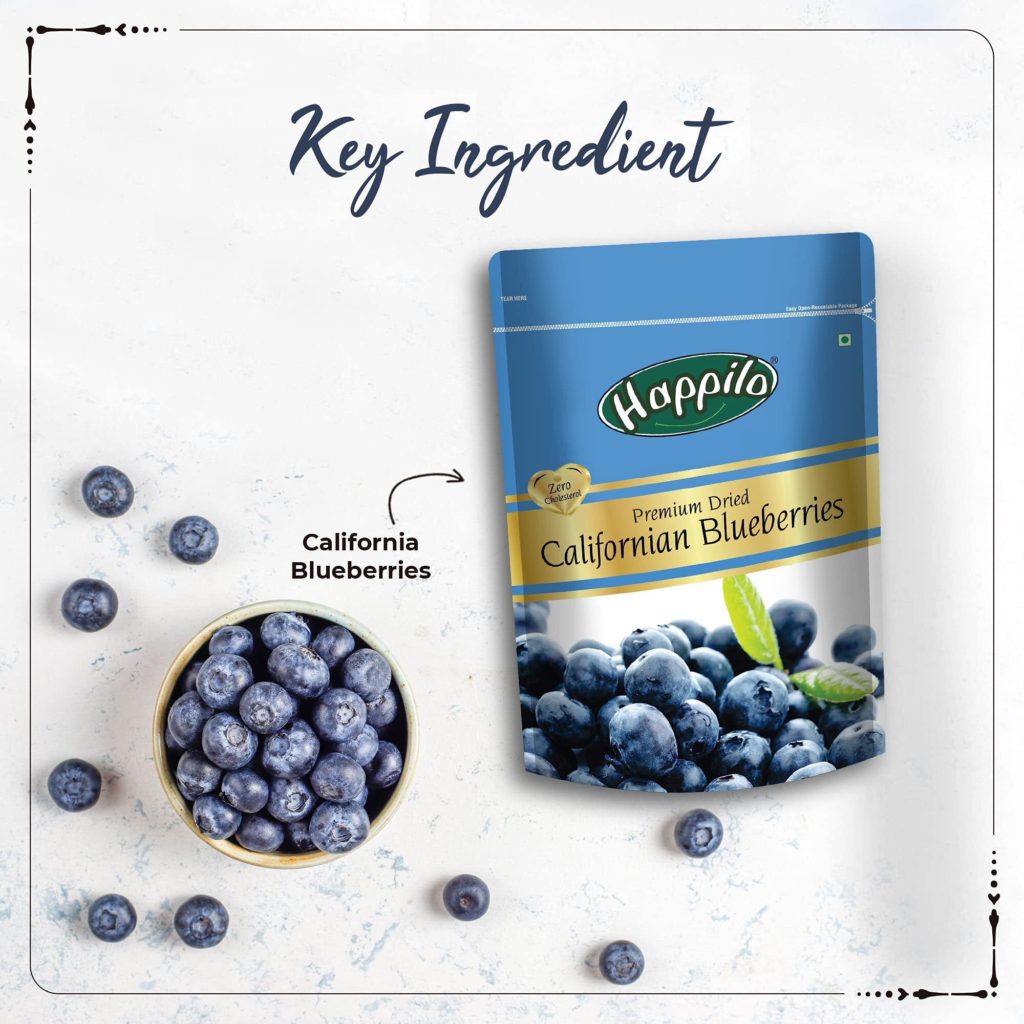 Happilo Premium Dried Californian Blueberries 150g each (Pack of 5), Superfood Whole Berry, Rich in Antioxidant, Vitamins & Fibers
