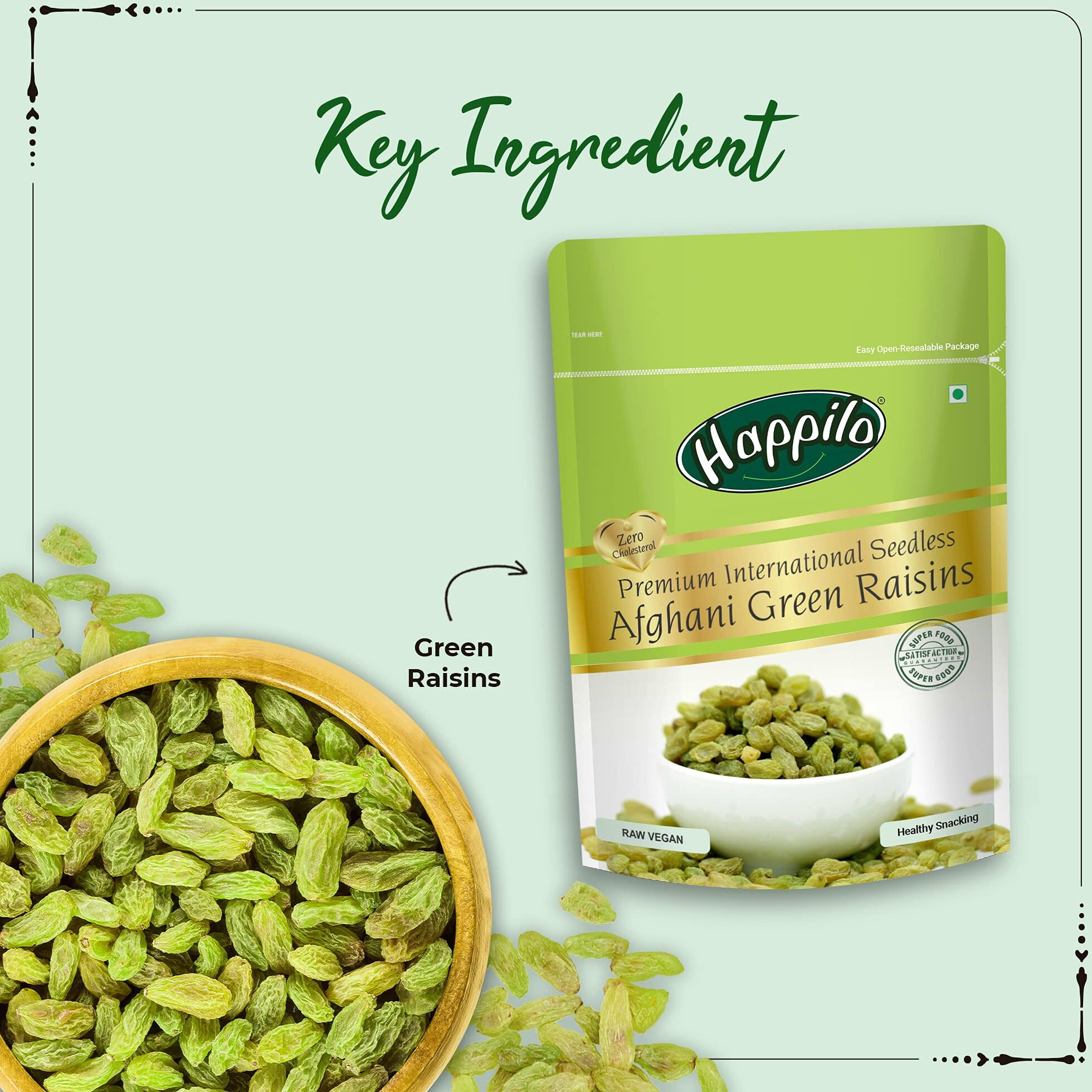 Happilo Premium Seedless Afghani Green Raisins 200g (Pack of 5) |Green Kishmish/kismis | Healthy & Rich in Antioxidants |