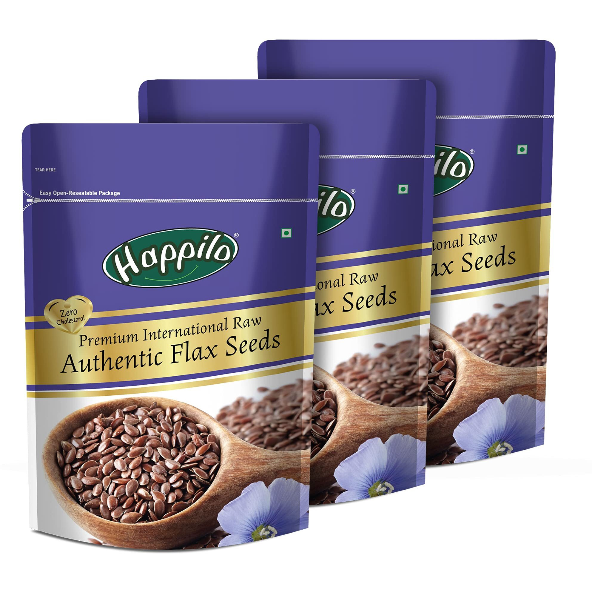 Happilo Premium Authentic Flax Seeds 250g each (Pack of 3), Diet Food for Weight Management, Alsi Seed for Hair Growth, Rich in Fiber and Omega 3