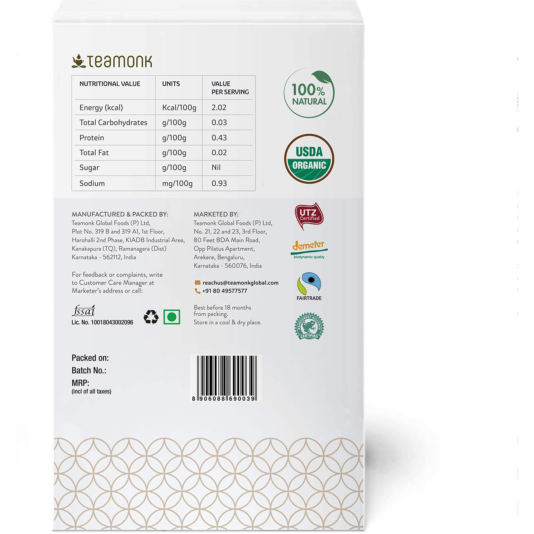 Teamonk Reeti USDA Certified Organic Darjeeling White Tea Leaves Box - 100gm Tea Pack (Makes 50 Cup). Rich in Antioxidants, Promotes Glowing Skin and Best as Immunity Booster