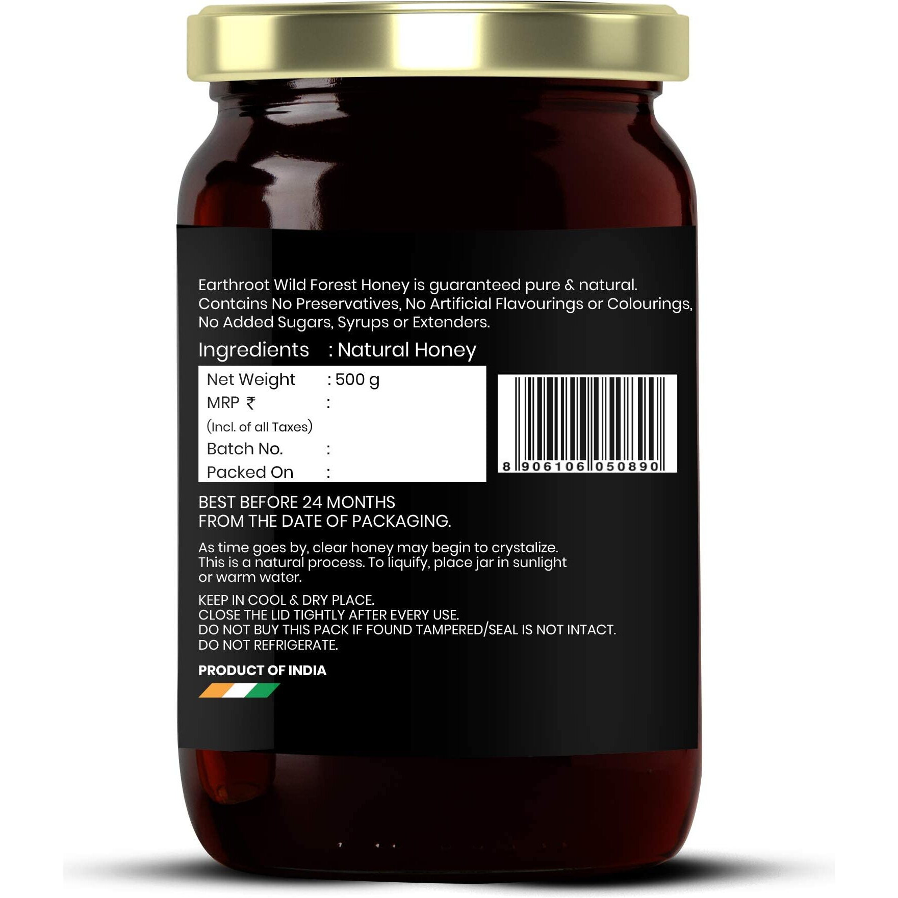 EarthRoot Wild Forest Honey,500g (Pack of 1) Pure and Natural | Unpasteurized Honey | Natural sweetener | Rich Source of Anti Oxidants