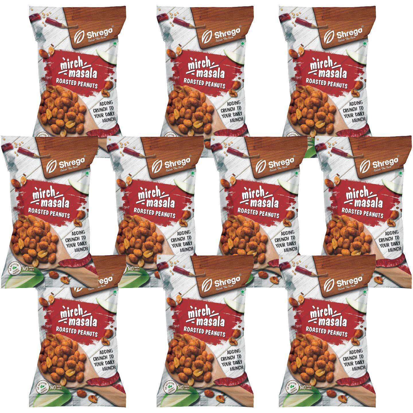 SHREGO Mirch Masala Roasted Peanuts, Healthy Namkeen and Snacks, Pack of 10, 1400G (10X140G)