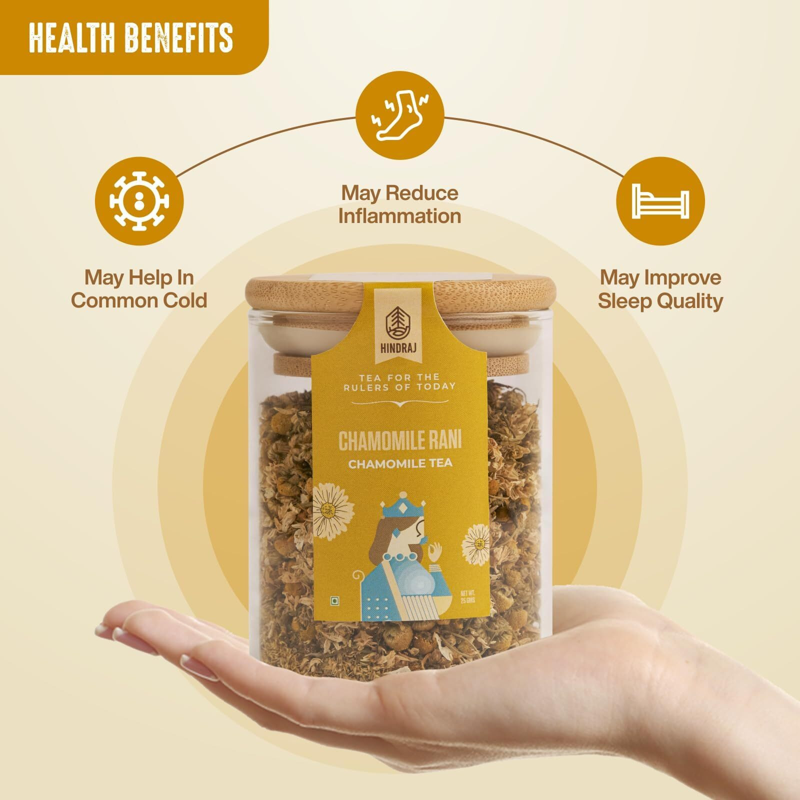 HOUSE OF HINDRAJ Chamomile Herbal Tea (Chamomile Rani) | Loose Tea Leaves |Stress Relieving & Calming |100% Natural & Organic Ingredients (25 Grams - Pack Of 1)