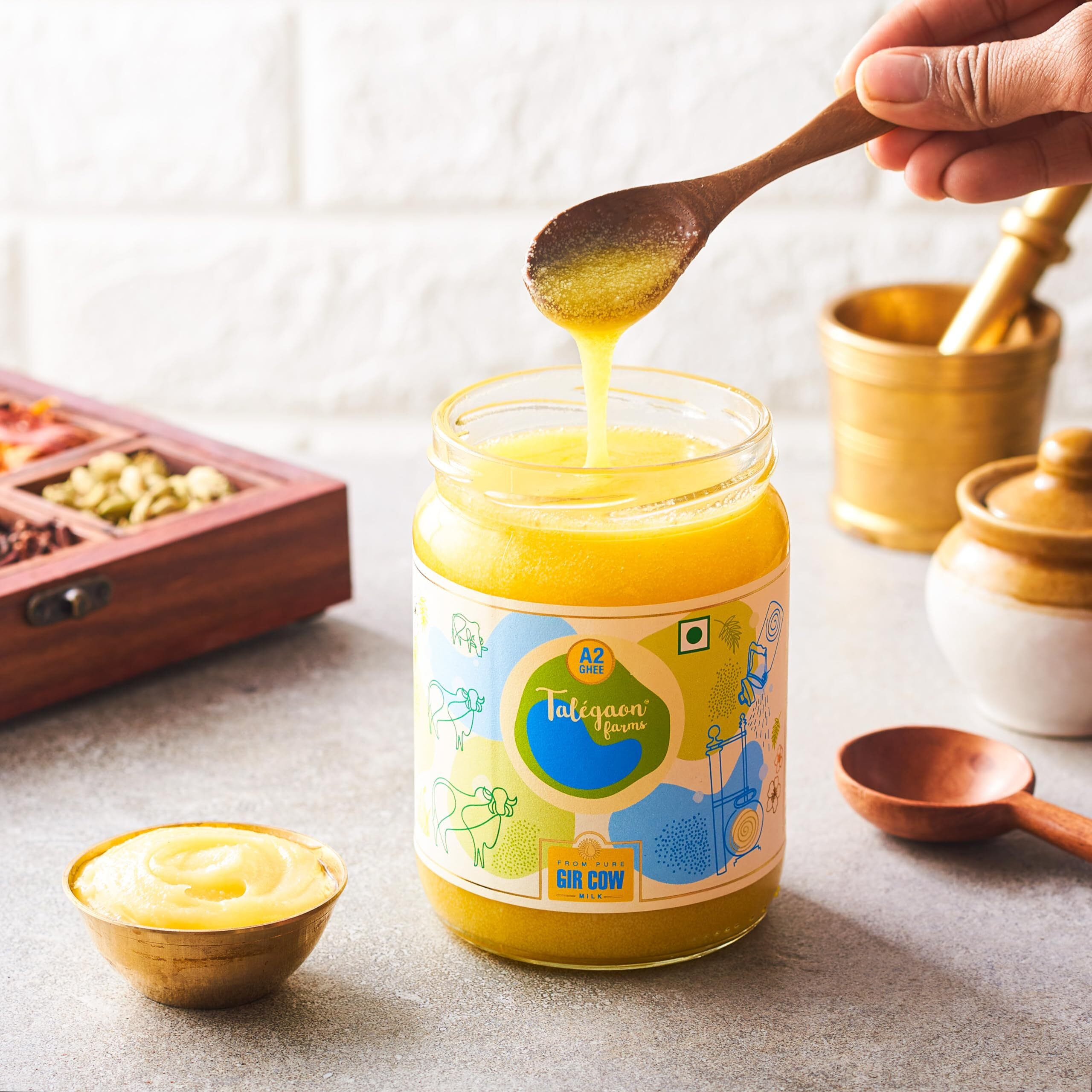 Talegaon Farms A2 Cow Desi Ghee 500gm | Vedic Bilona Method | Curd Churned | Glass Jar (Pack of 1, 500ml)