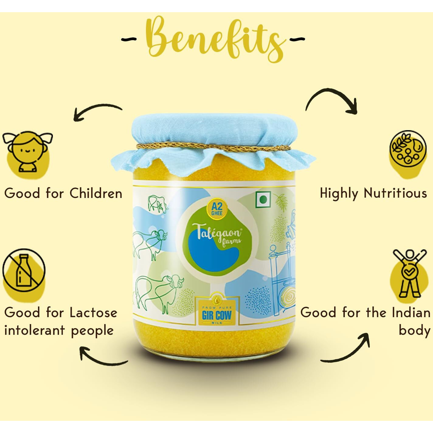 Talegaon Farms A2 Cow Desi Ghee 500gm | Vedic Bilona Method | Curd Churned | Glass Jar (Pack of 1, 500ml)