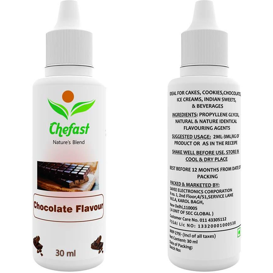 Chefast Chocolate Flavour Baking Essence For Cake, Ice-Cream, Chocolates, Milkshakes- 30ML ( Use 2-3 Drops Essence For 250 Grm Cake)