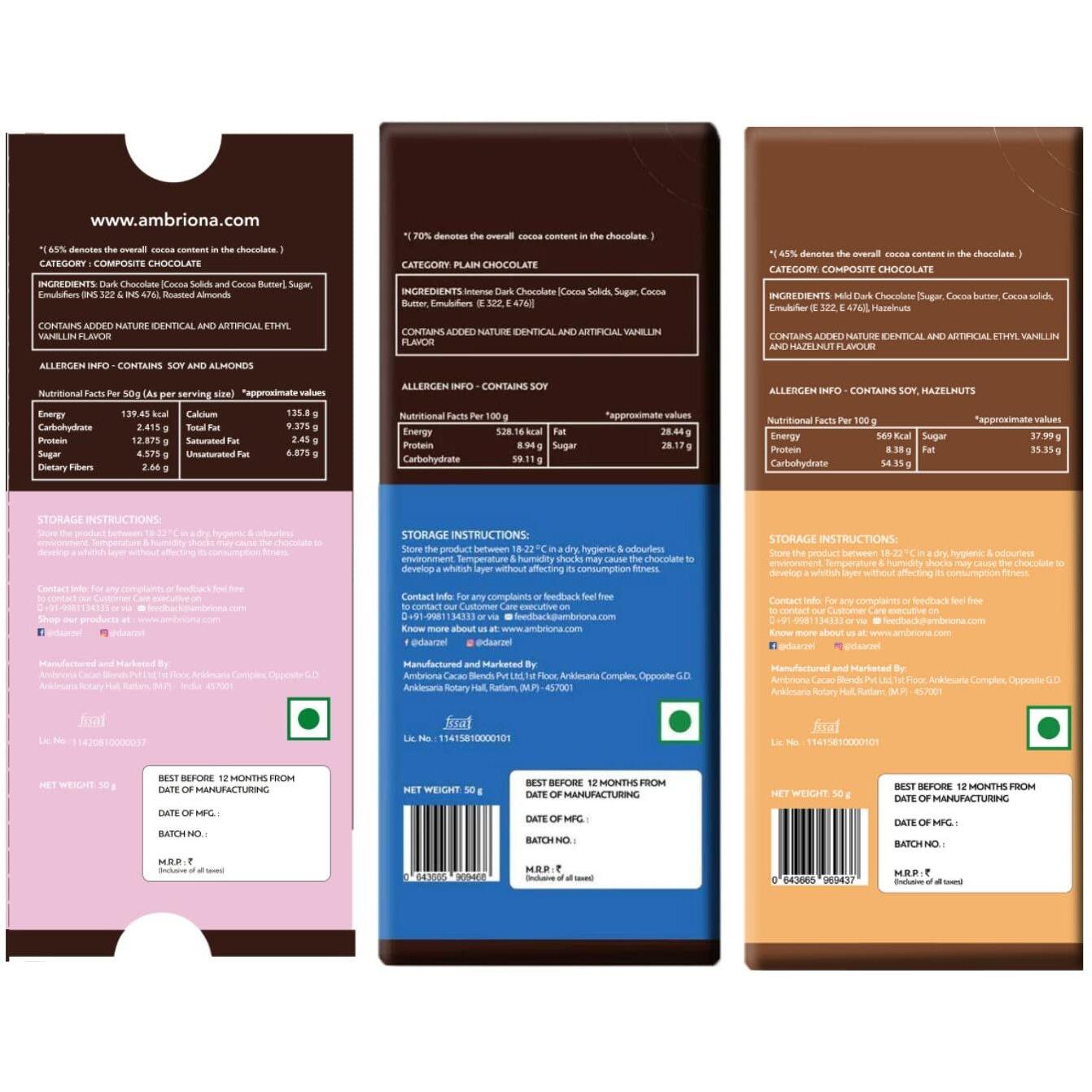 Daarzel Vegan and Gluten-Free Dark Chocolate (Hazelnut, Almond, 70% Dark Indian Origin, 150 g)