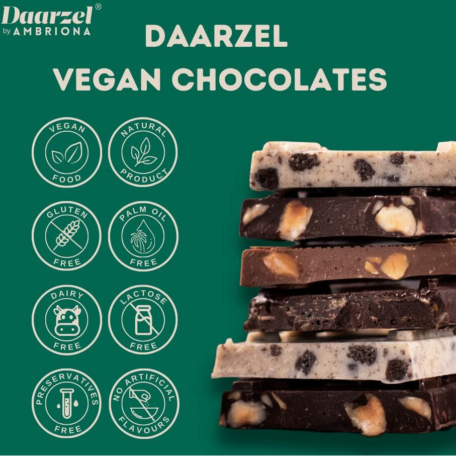 Daarzel Vegan and Gluten-Free Dark Chocolate (Hazelnut, Almond, 70% Dark Indian Origin, 150 g)