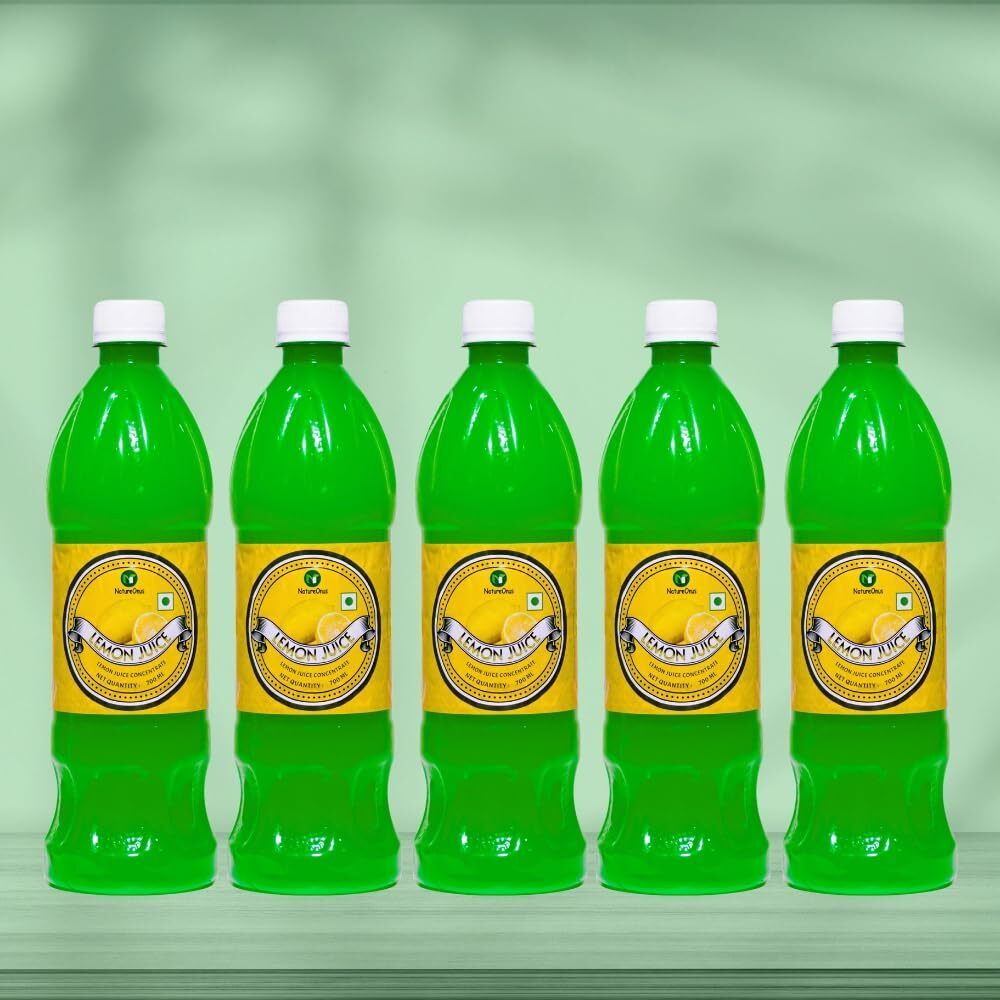 NatureOnus Lemon Juice Concentrate 700ml (Pack of 5)| Equivalent to 70 Natural Lemons | Ideal for daily use in Cooking & Beverages | High in Vitamin C | Contains Natural Lemon Juice | Lemon juice is the perfect substitute for fresh Lemon Juice
