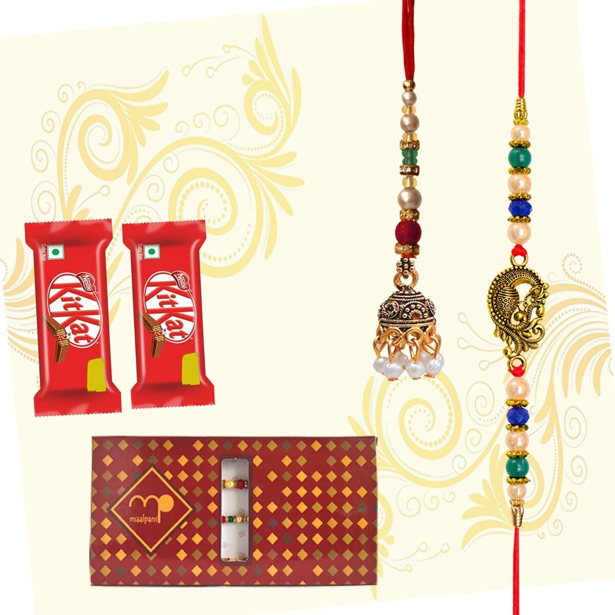 Maalpani Auspicious Rakhi for Bhaiya and Lumba Rakhi for Bhabhi with Chocolate Hamper - Happy Rakhi