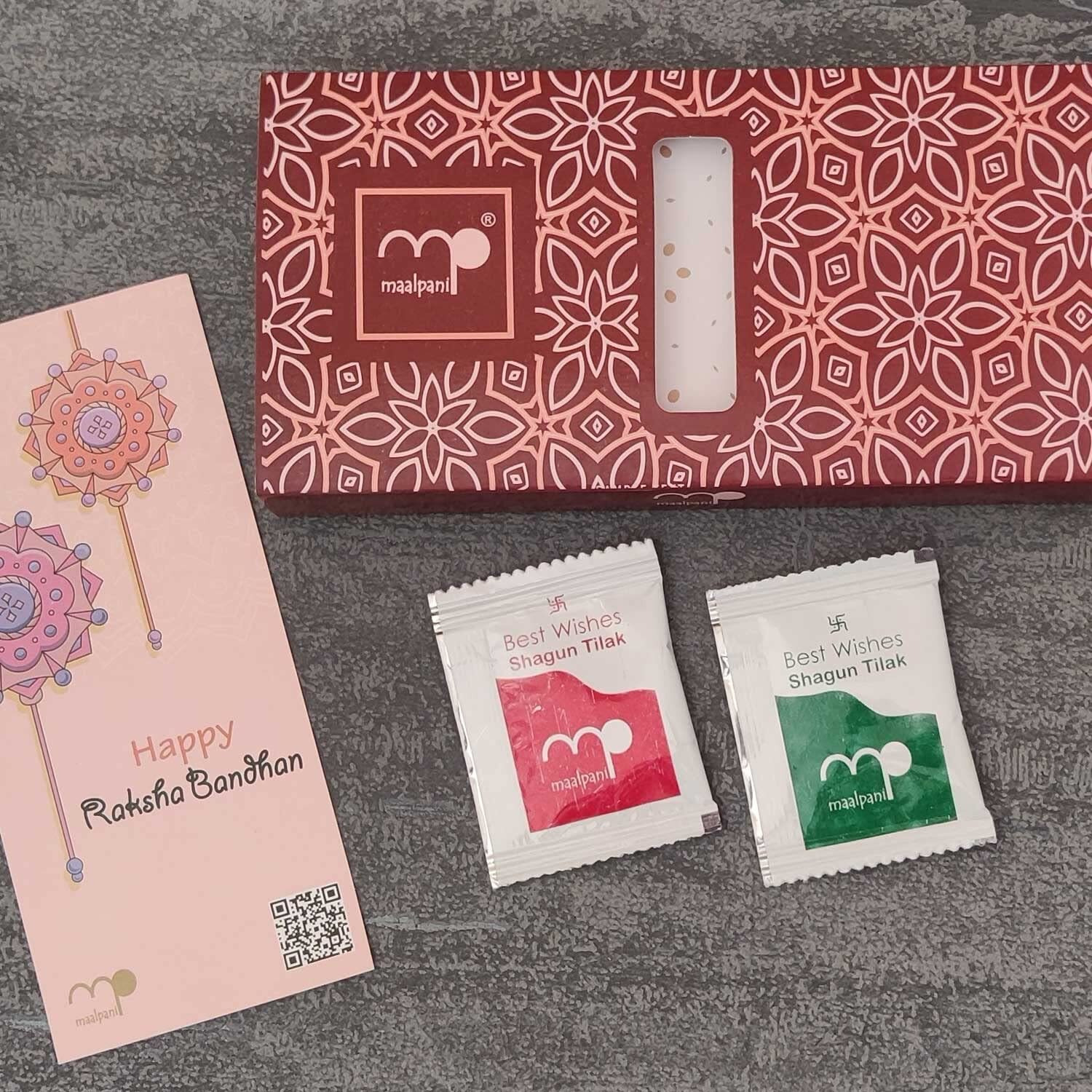 Maalpani Auspicious Rakhi for Bhaiya and Lumba Rakhi for Bhabhi with Chocolate Hamper - Happy Rakhi