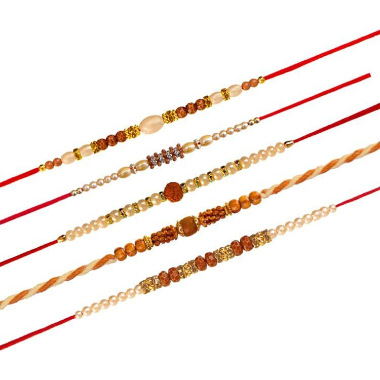 Maalpani Set of Five Designer rakhis with Chocolate - Send Rakhi Gift