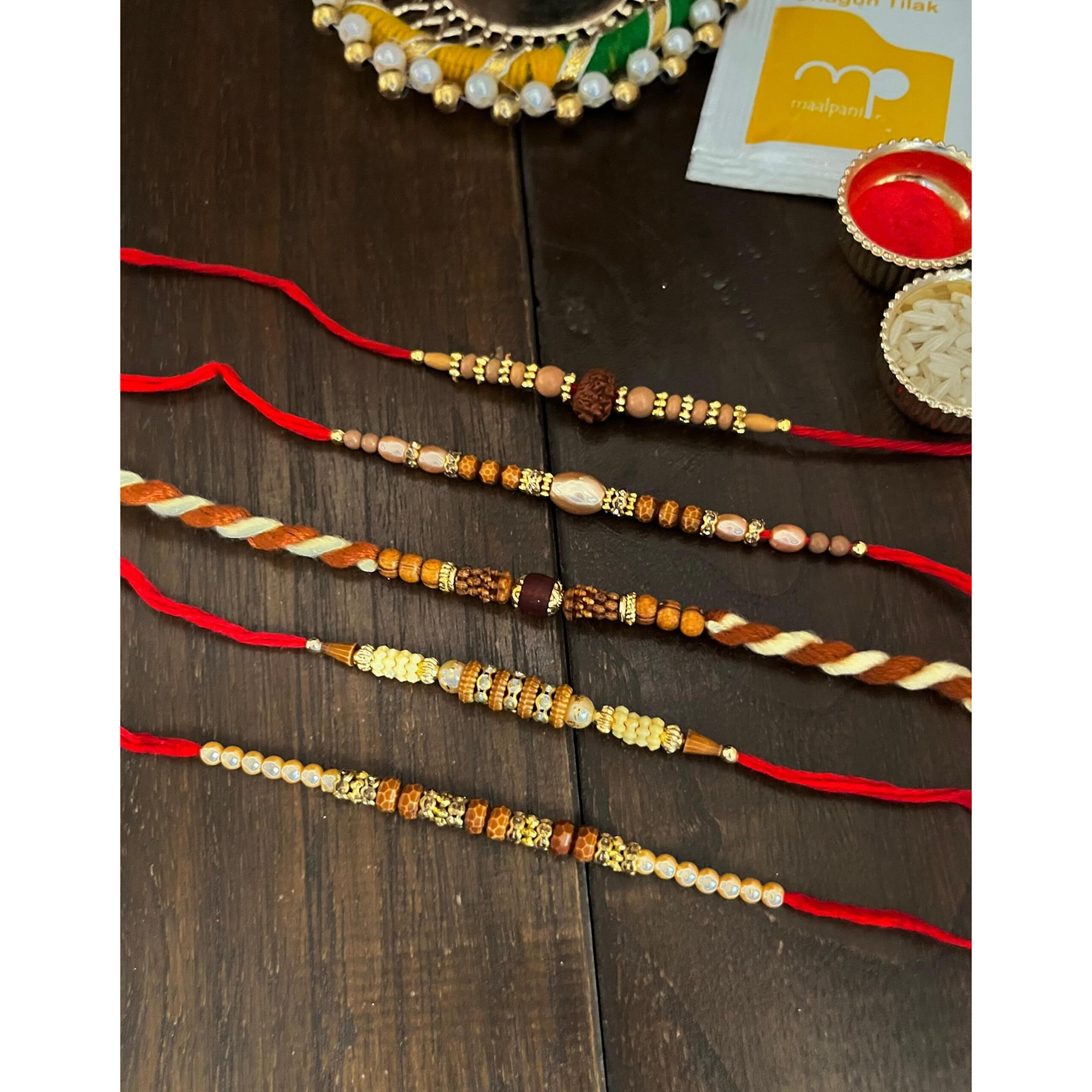 Maalpani Set of Five Designer rakhis with Chocolate - Send Rakhi Gift