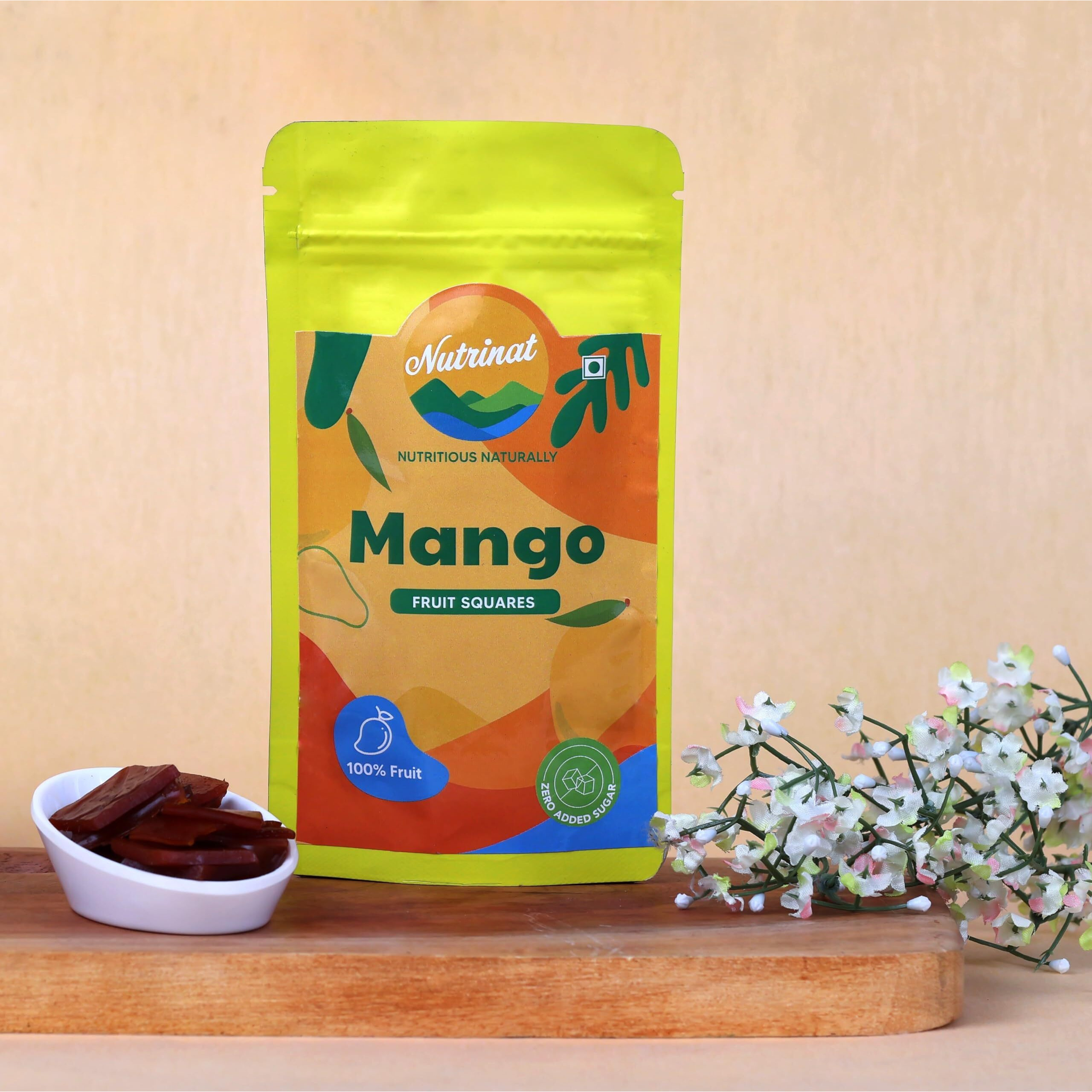 Nutrinat Alphonso Mango FruitSquares, Mango chewy bites, No Added Sugar, Healthy Snack, 100gm (Pack of 1)