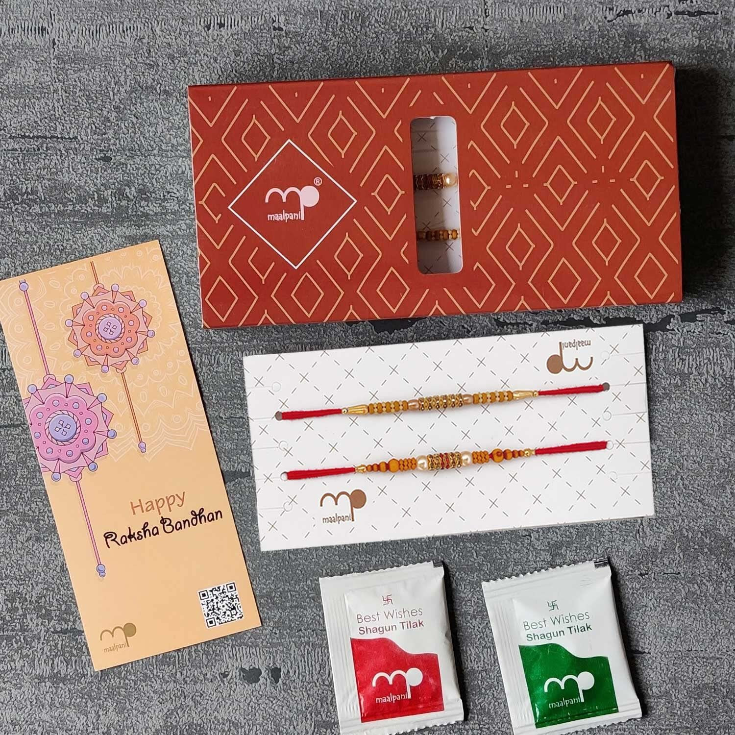 Maalpani Rakhi wIth Celebration Pack For Brother | 4 Rakhi set With Raksha-Bandhan Festival Celebration Pack | Chocolate for Rakhi Festival C405-2-2C