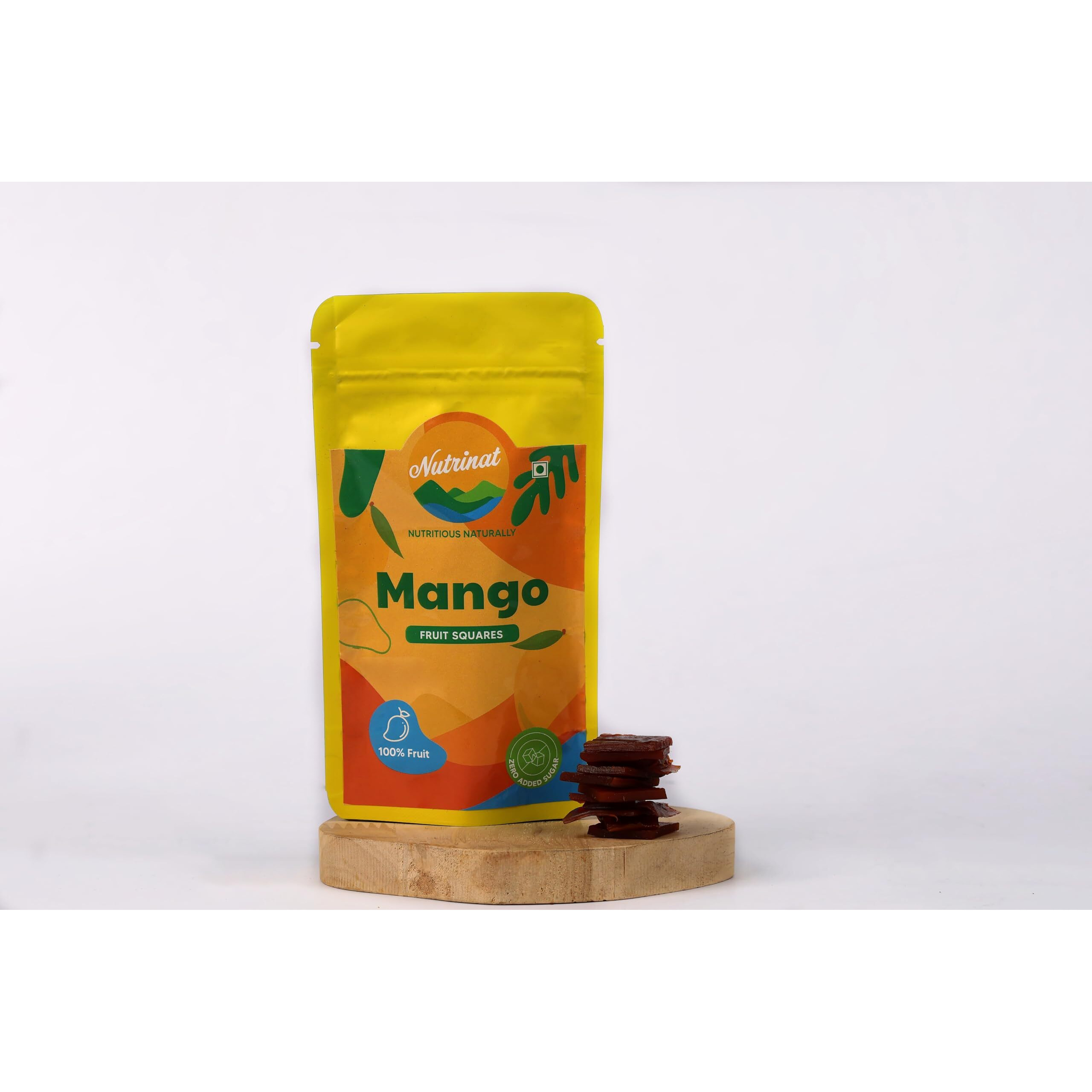 Nutrinat Mango FruitSquares, Mango chewy bites, Pure Alphonso Mango Fruit, No Added Sugar, Healthy Snack, 100gm (Pack of 5)